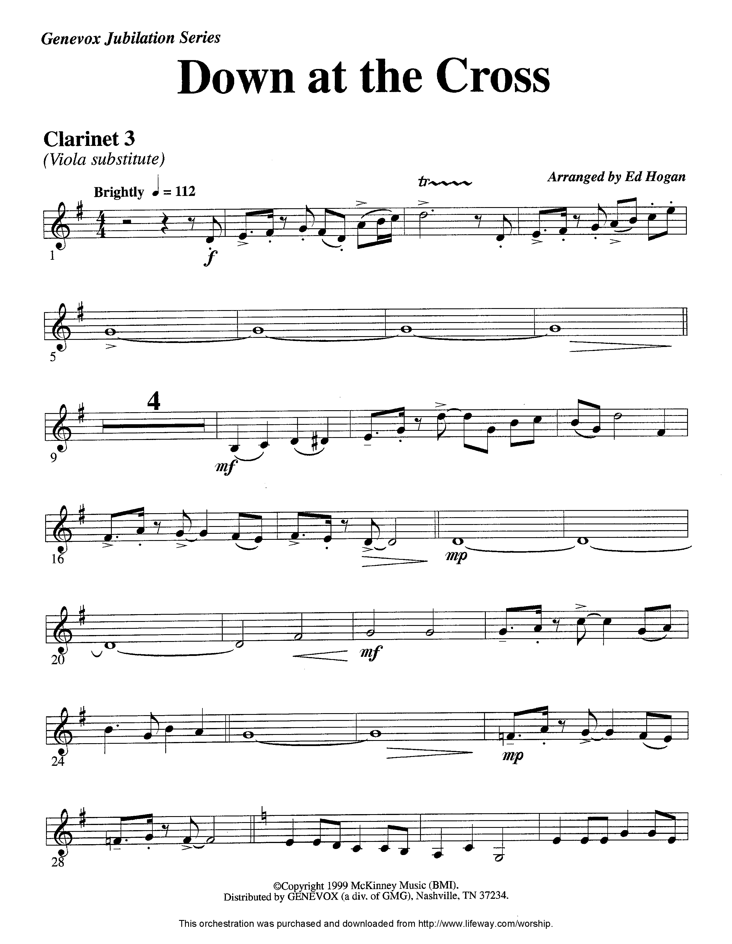 Down At The Cross (Instrumental) Clarinet 3 (Lifeway Worship / Arr. Ed Hogan)