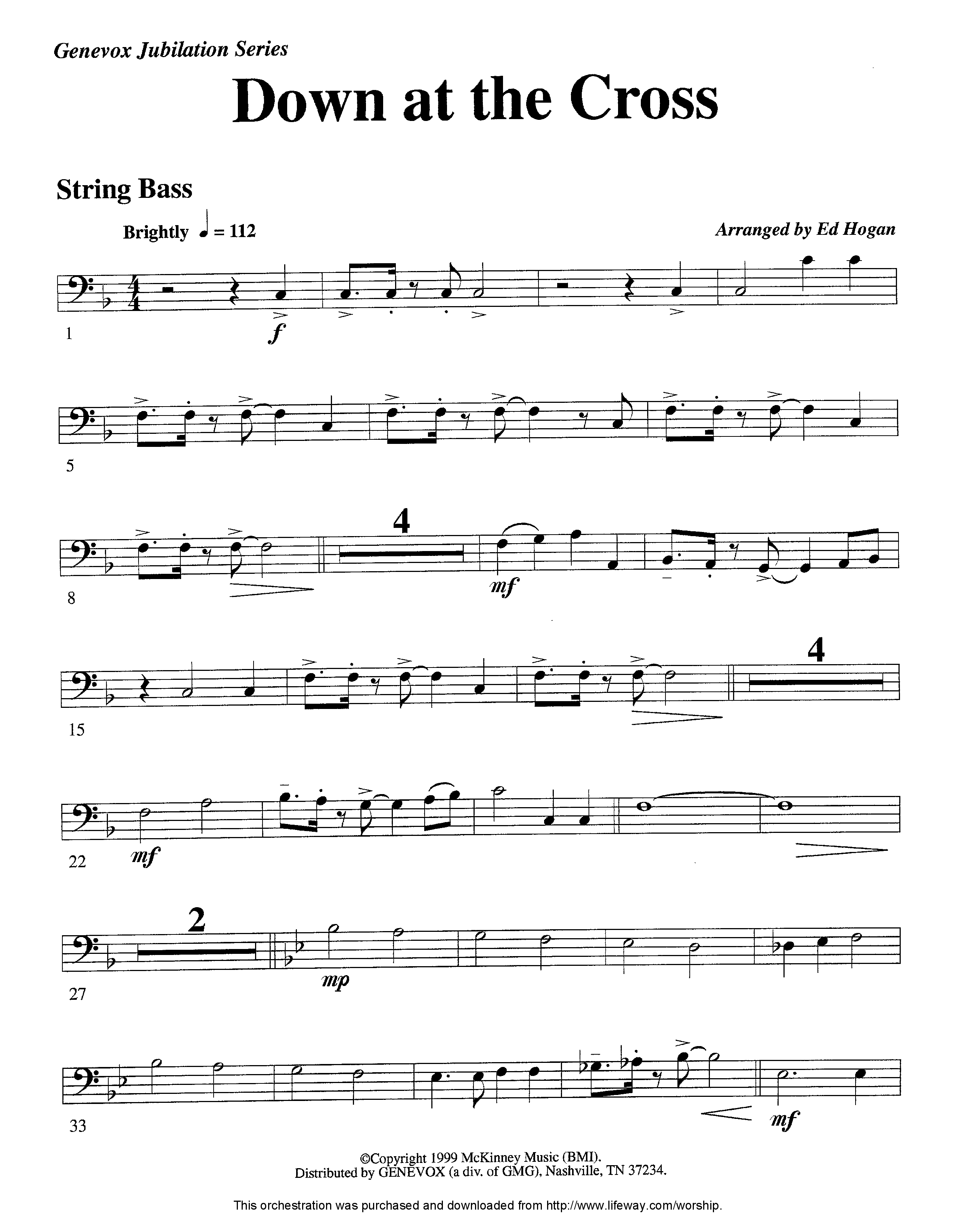 Down At The Cross (Instrumental) Double Bass (Lifeway Worship / Arr. Ed Hogan)