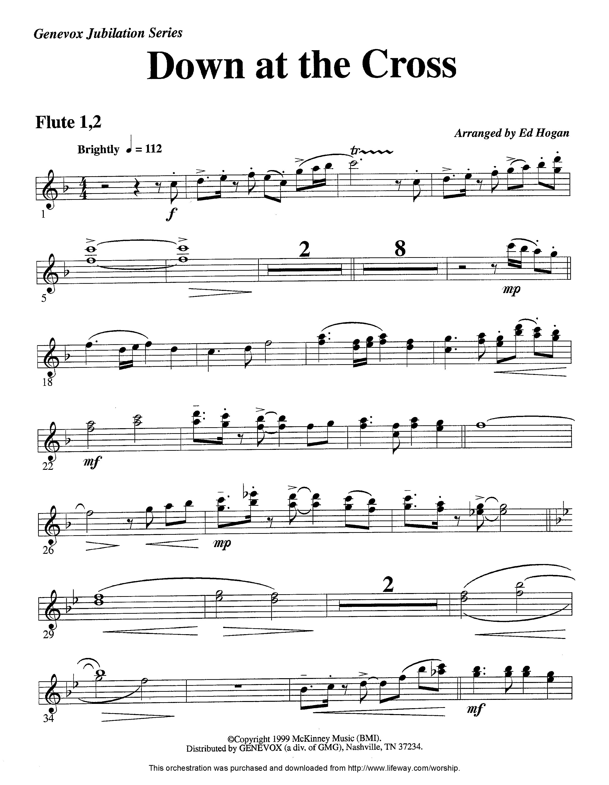 Down At The Cross (Instrumental) Flute 1/2 (Lifeway Worship / Arr. Ed Hogan)