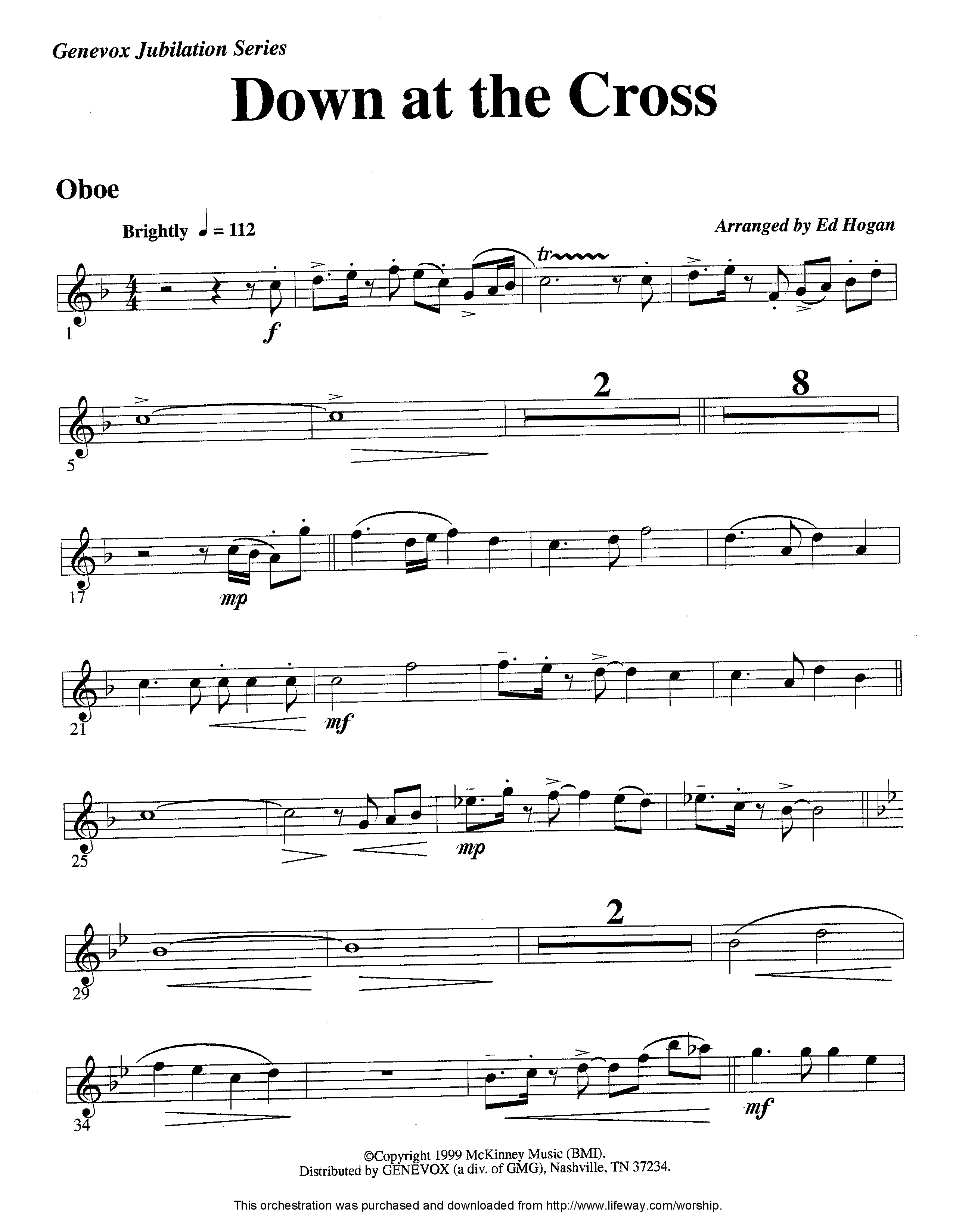 Down At The Cross (Instrumental) Oboe (Lifeway Worship / Arr. Ed Hogan)