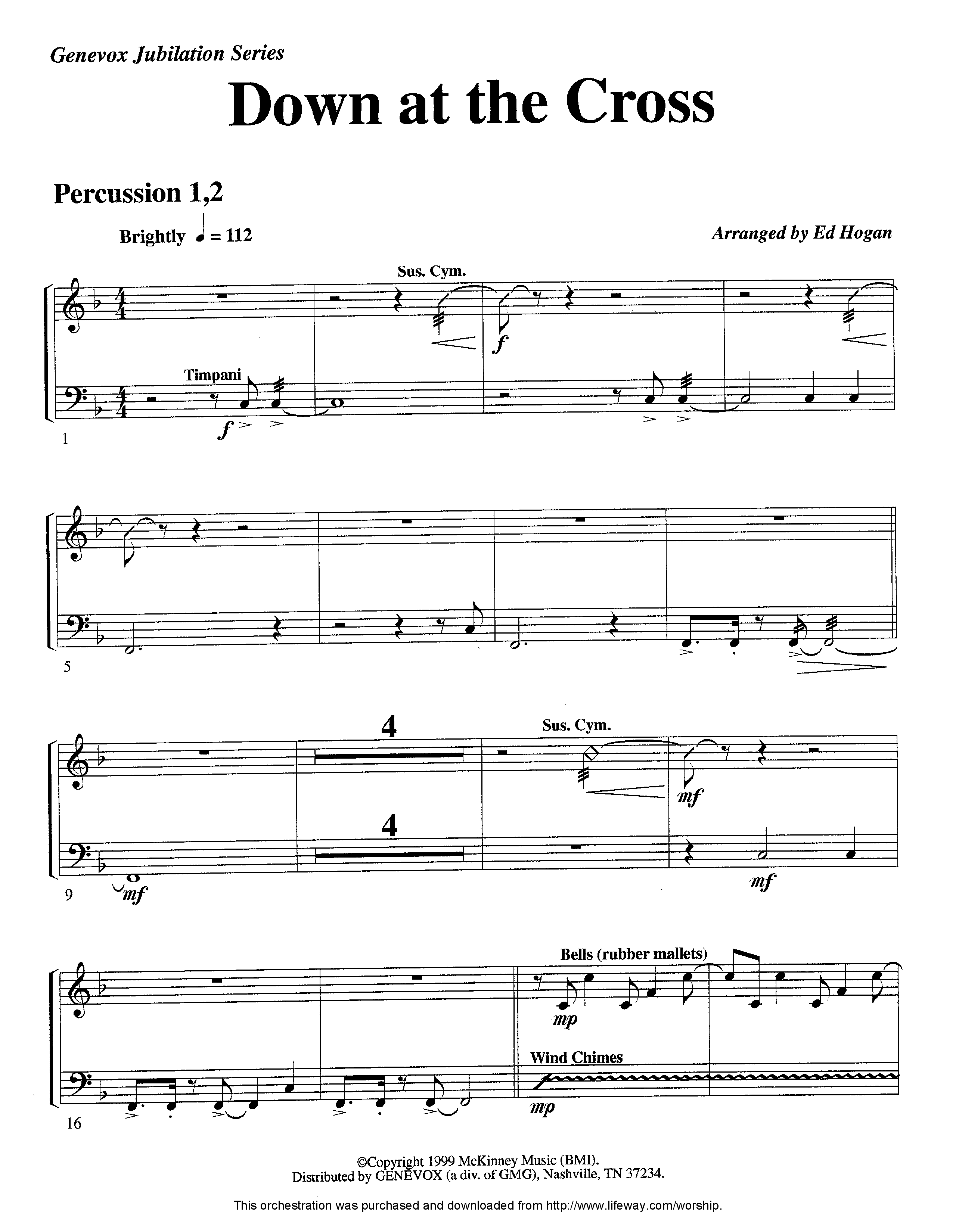 Down At The Cross (Instrumental) Percussion 1/2 (Lifeway Worship / Arr. Ed Hogan)