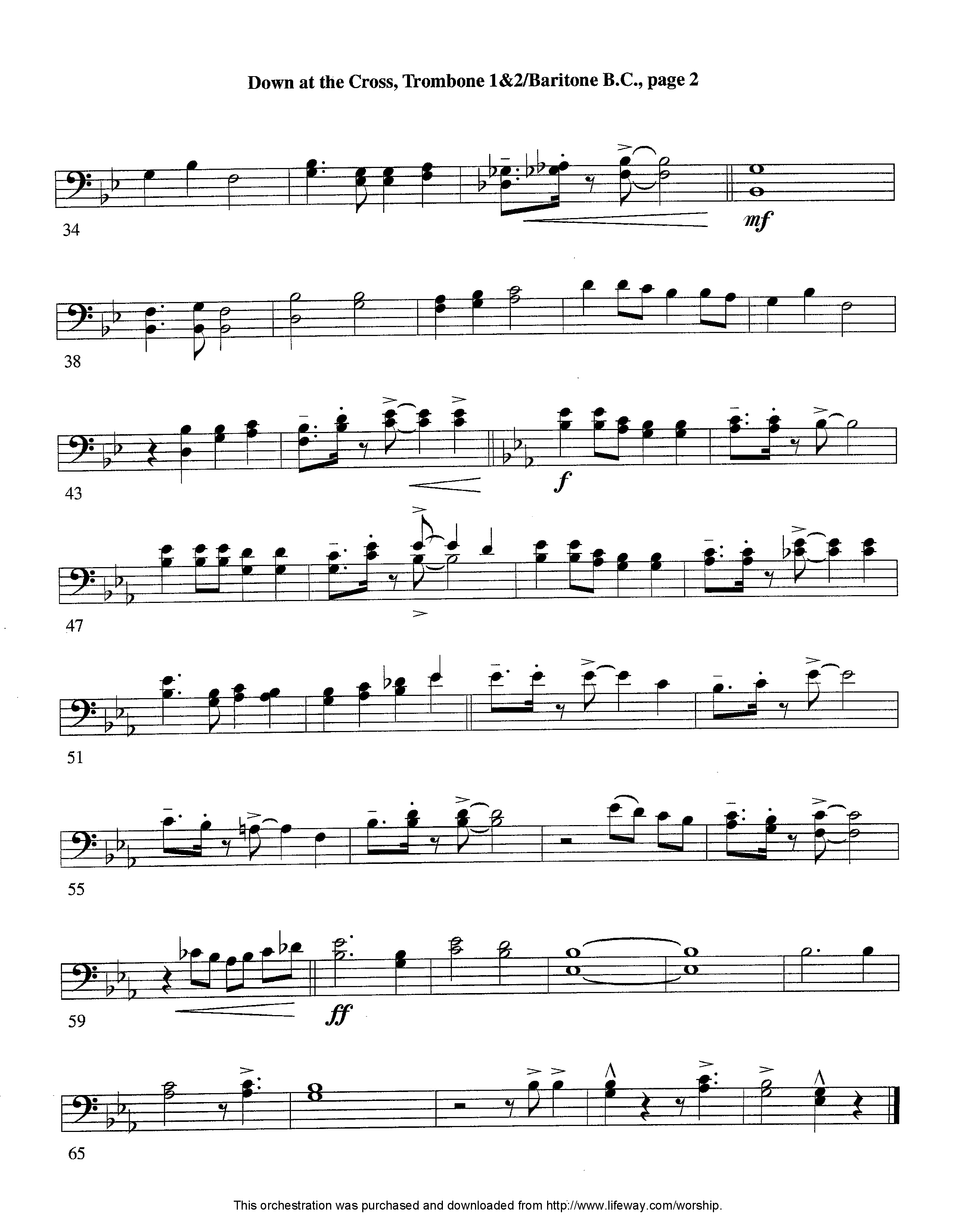 Down At The Cross (Instrumental) Trombone 1/2 (Lifeway Worship / Arr. Ed Hogan)