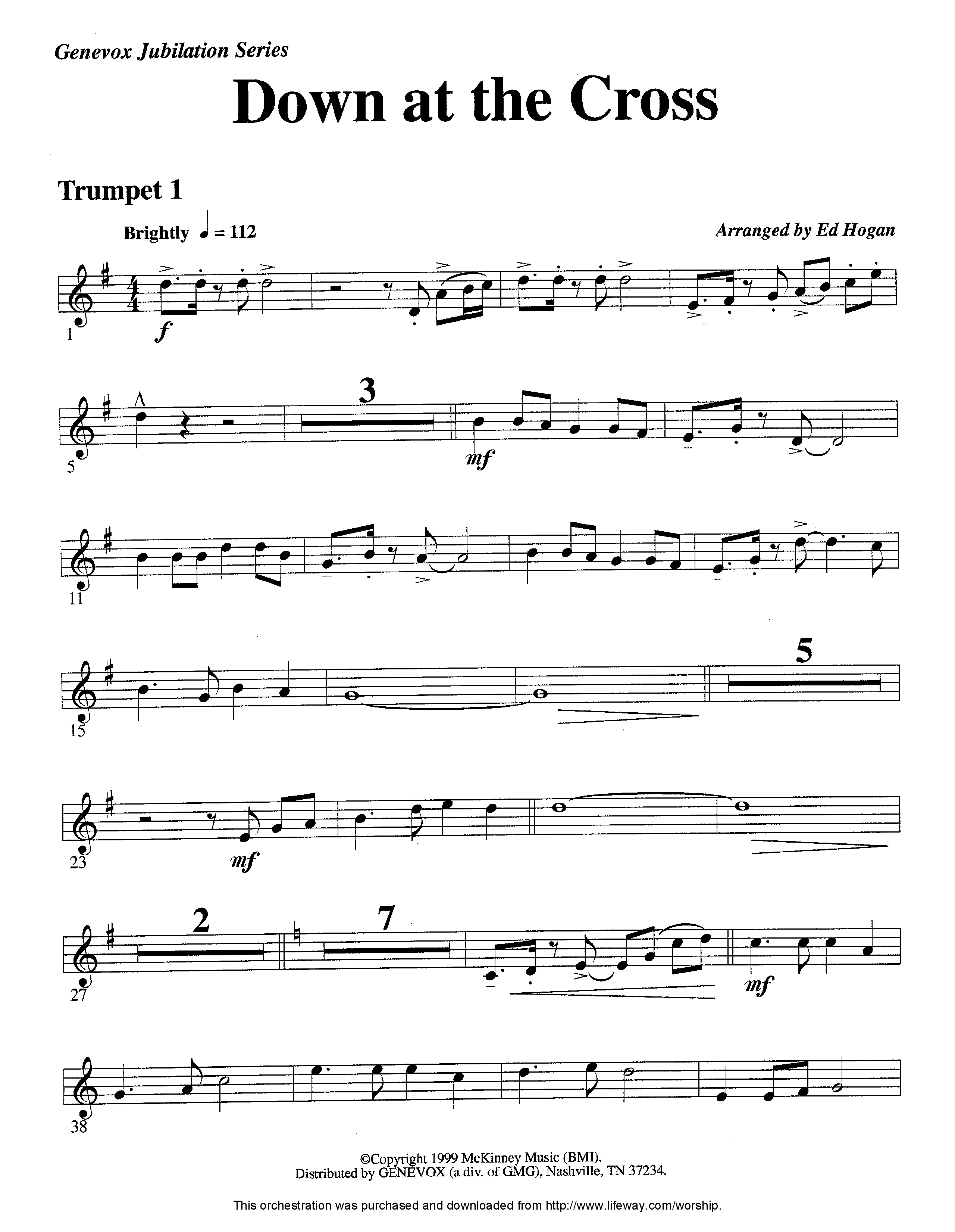 Down At The Cross (Instrumental) Trumpet 1 (Lifeway Worship / Arr. Ed Hogan)