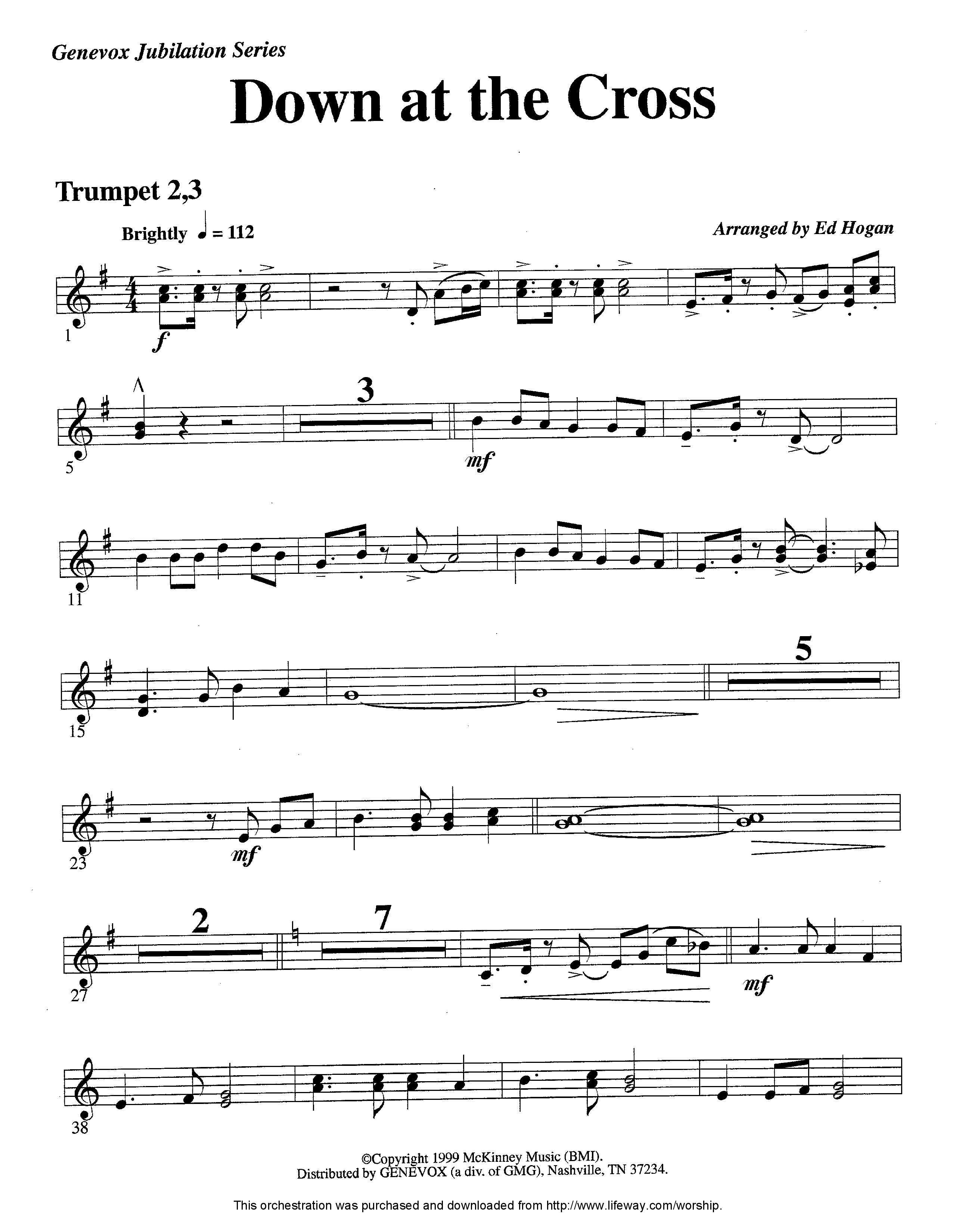 Down At The Cross (Instrumental) Trumpet 2/3 (Lifeway Worship / Arr. Ed Hogan)