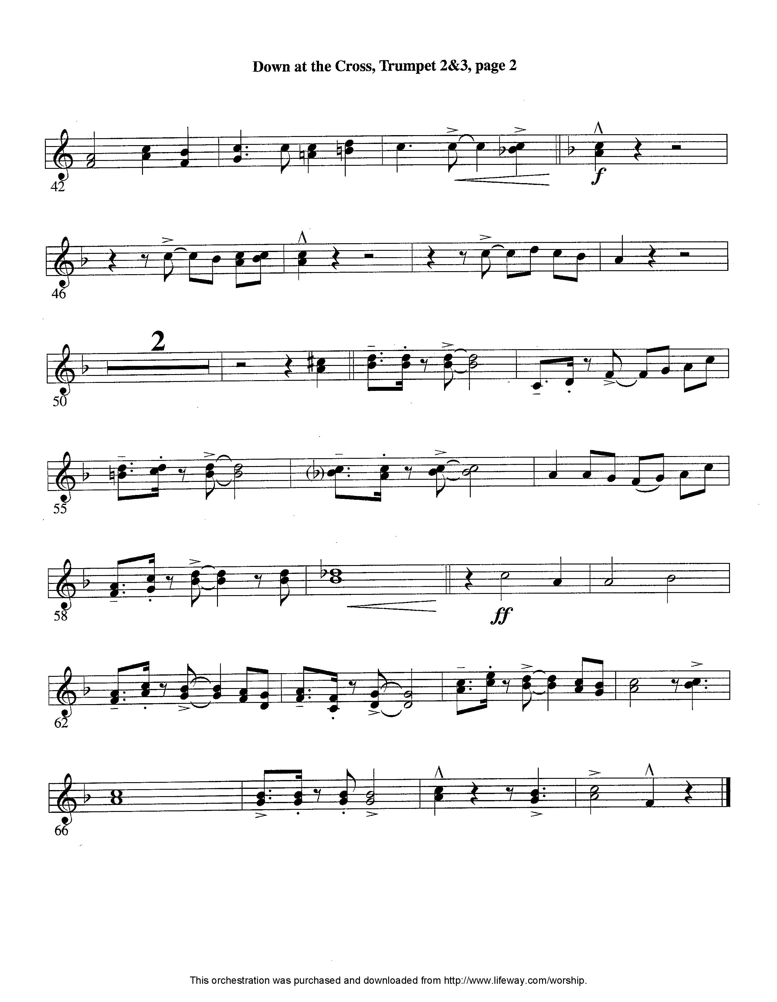 Down At The Cross (Instrumental) Trumpet 2/3 (Lifeway Worship / Arr. Ed Hogan)