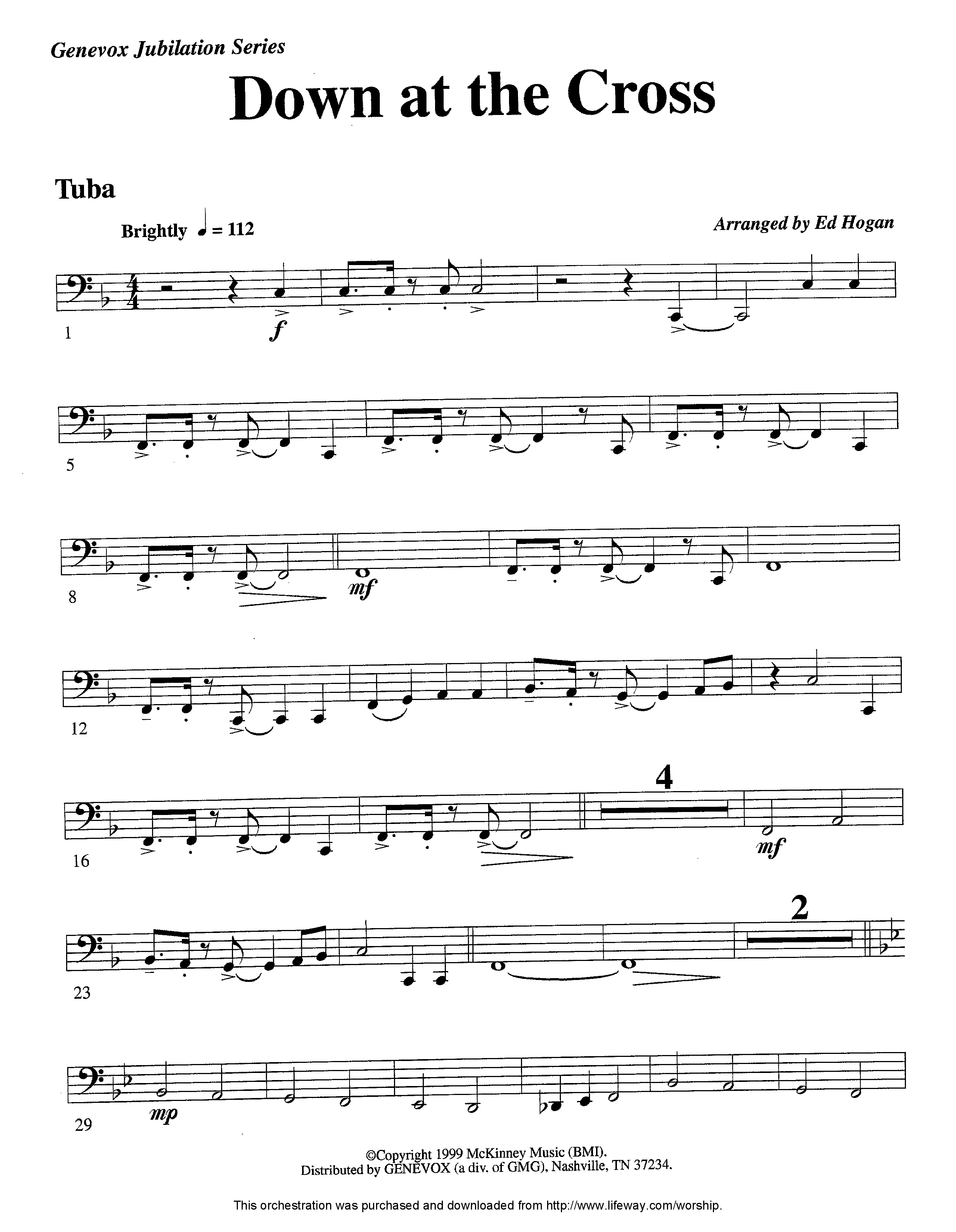 Down At The Cross (Instrumental) Tuba (Lifeway Worship / Arr. Ed Hogan)
