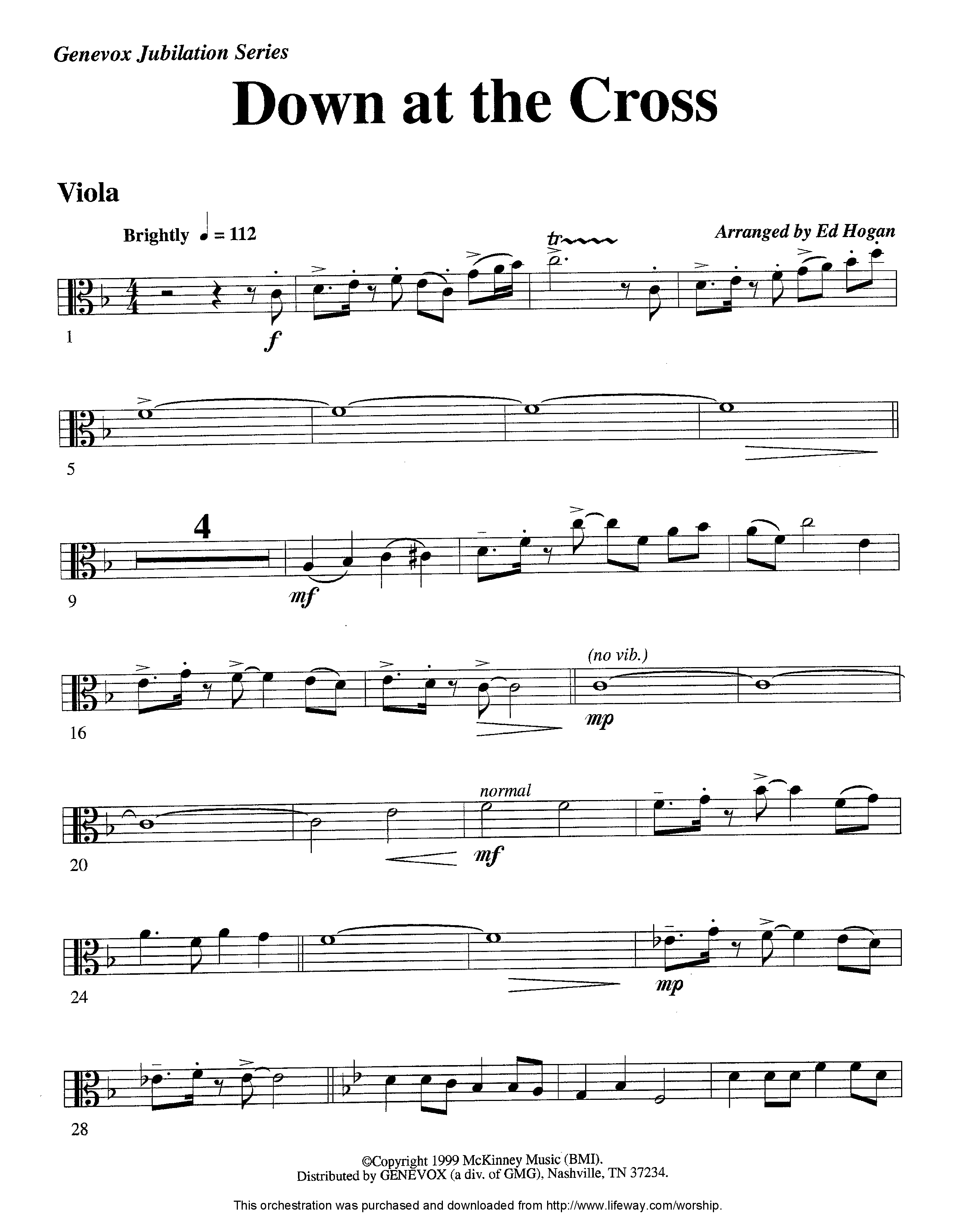 Down At The Cross (Instrumental) Viola (Lifeway Worship / Arr. Ed Hogan)