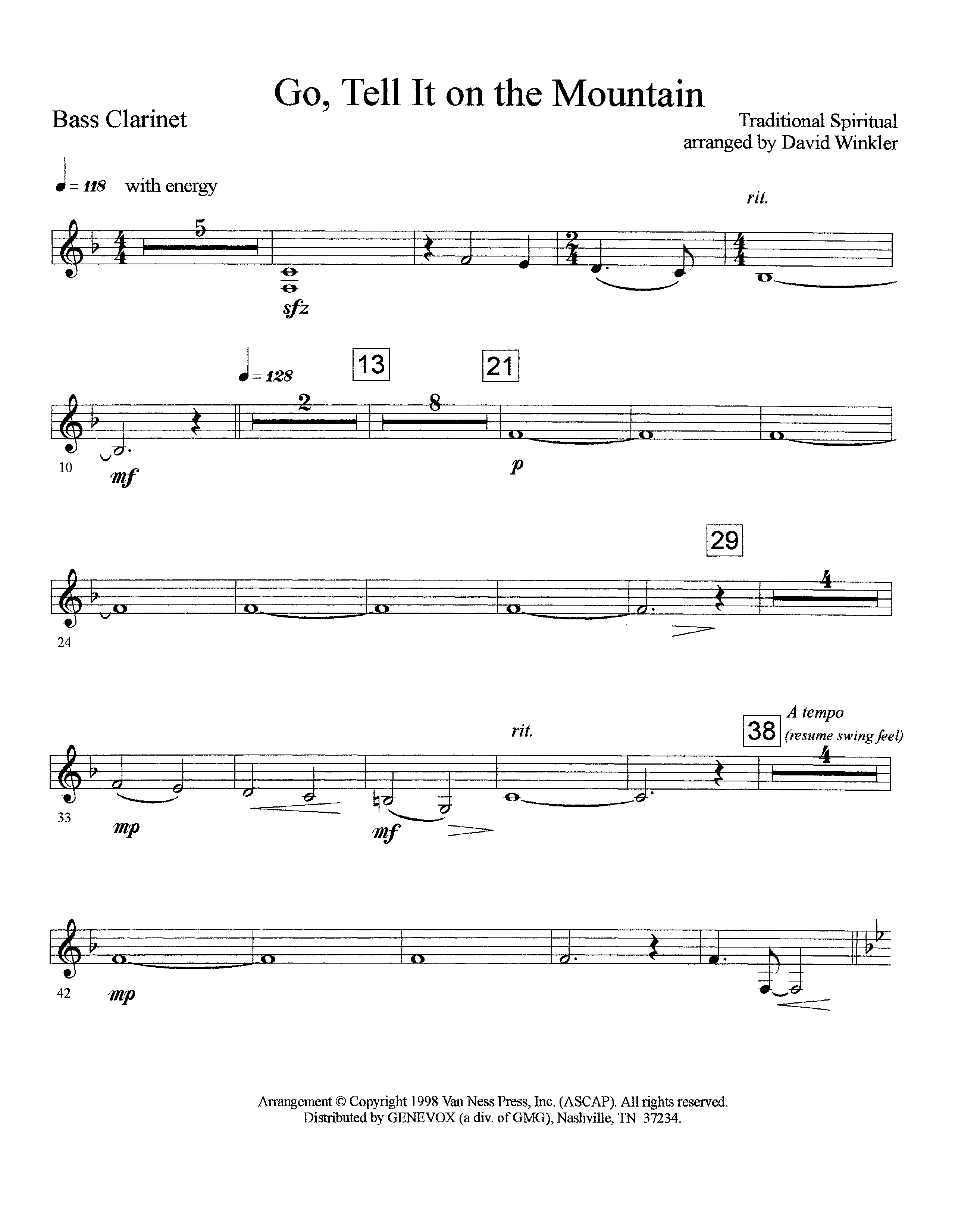 Go Tell It On The Mountain (Instrumental) Bass Clarinet (Lifeway Worship / Arr. David Winkler)