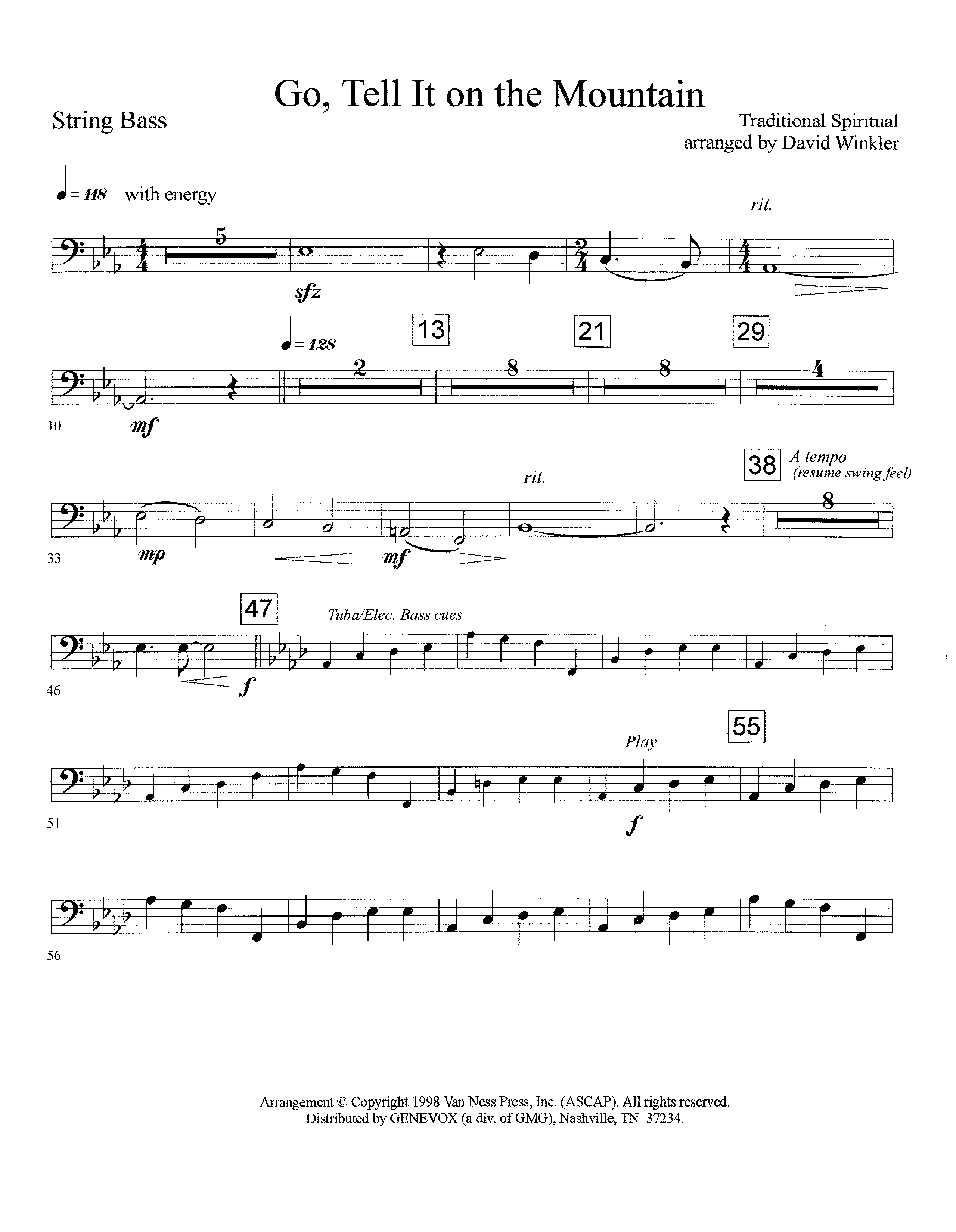 Go Tell It On The Mountain (Instrumental) Double Bass (Lifeway Worship / Arr. David Winkler)