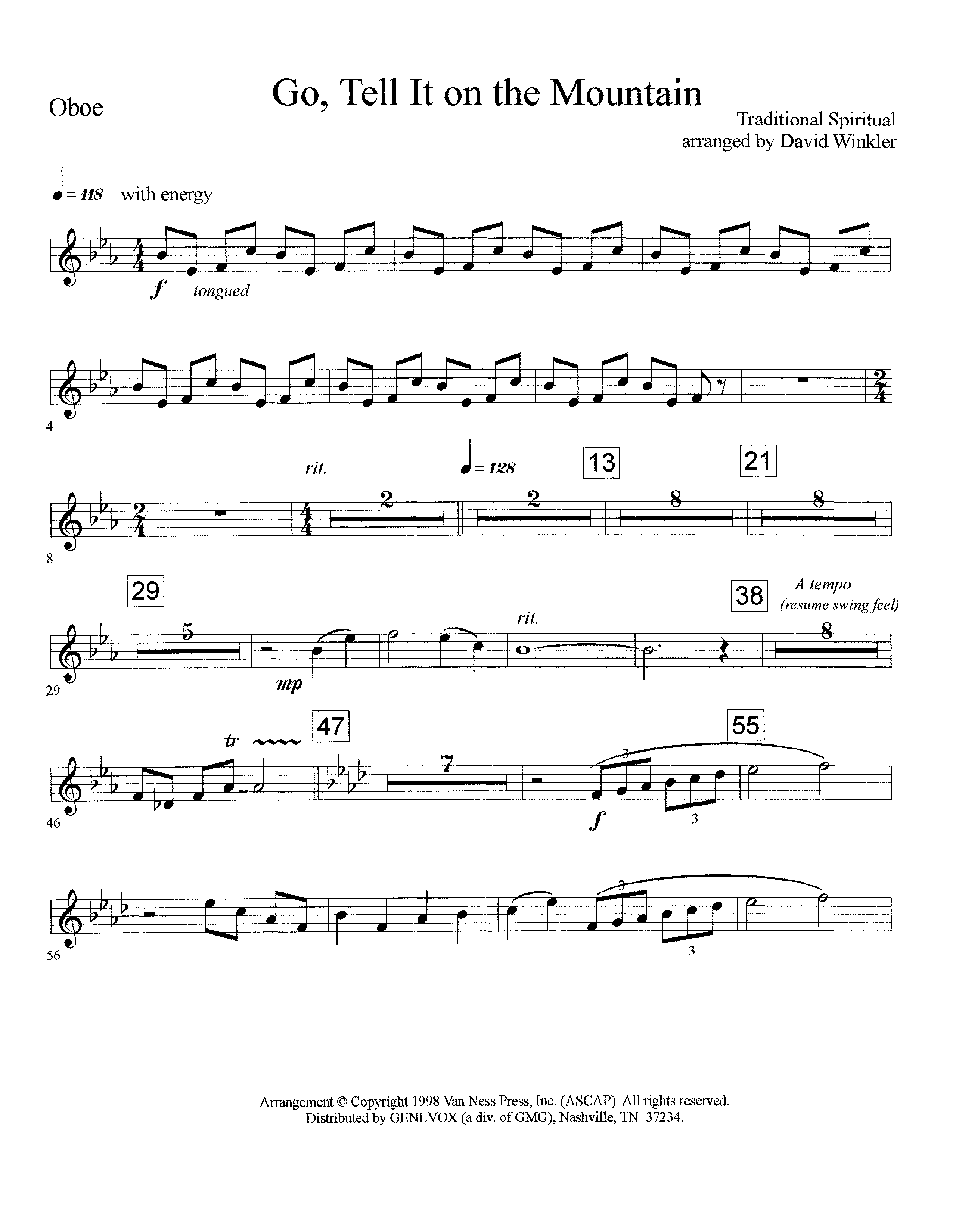 Go Tell It On The Mountain (Instrumental) Oboe (Lifeway Worship / Arr. David Winkler)