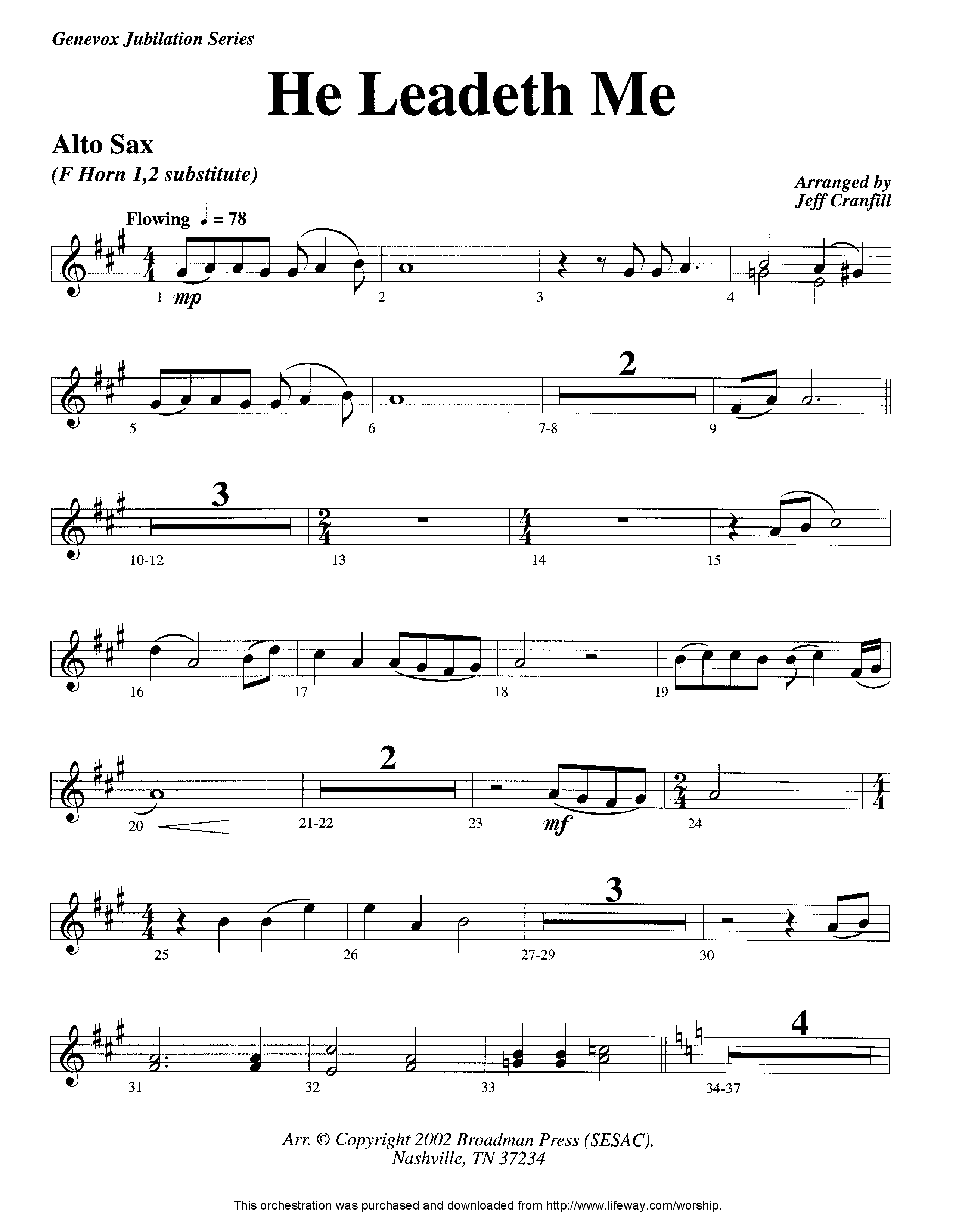 He Leadeth Me (Instrumental) Alto Sax (Lifeway Worship / Arr. Jeff Cranfill)
