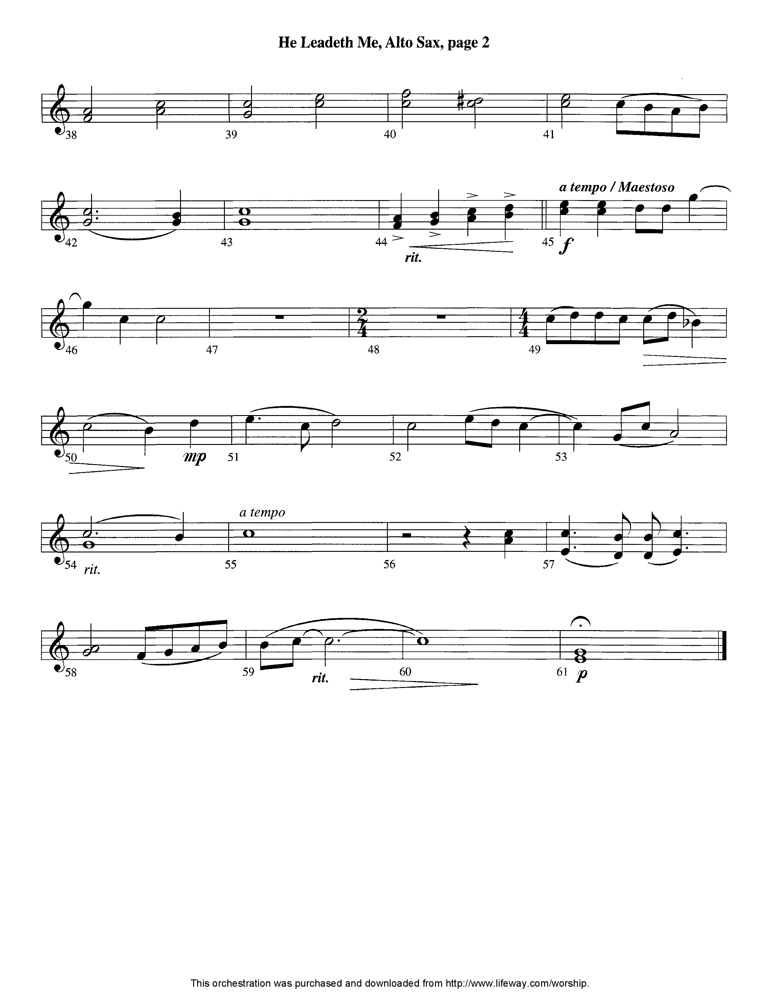 He Leadeth Me (Instrumental) Alto Sax (Lifeway Worship / Arr. Jeff Cranfill)
