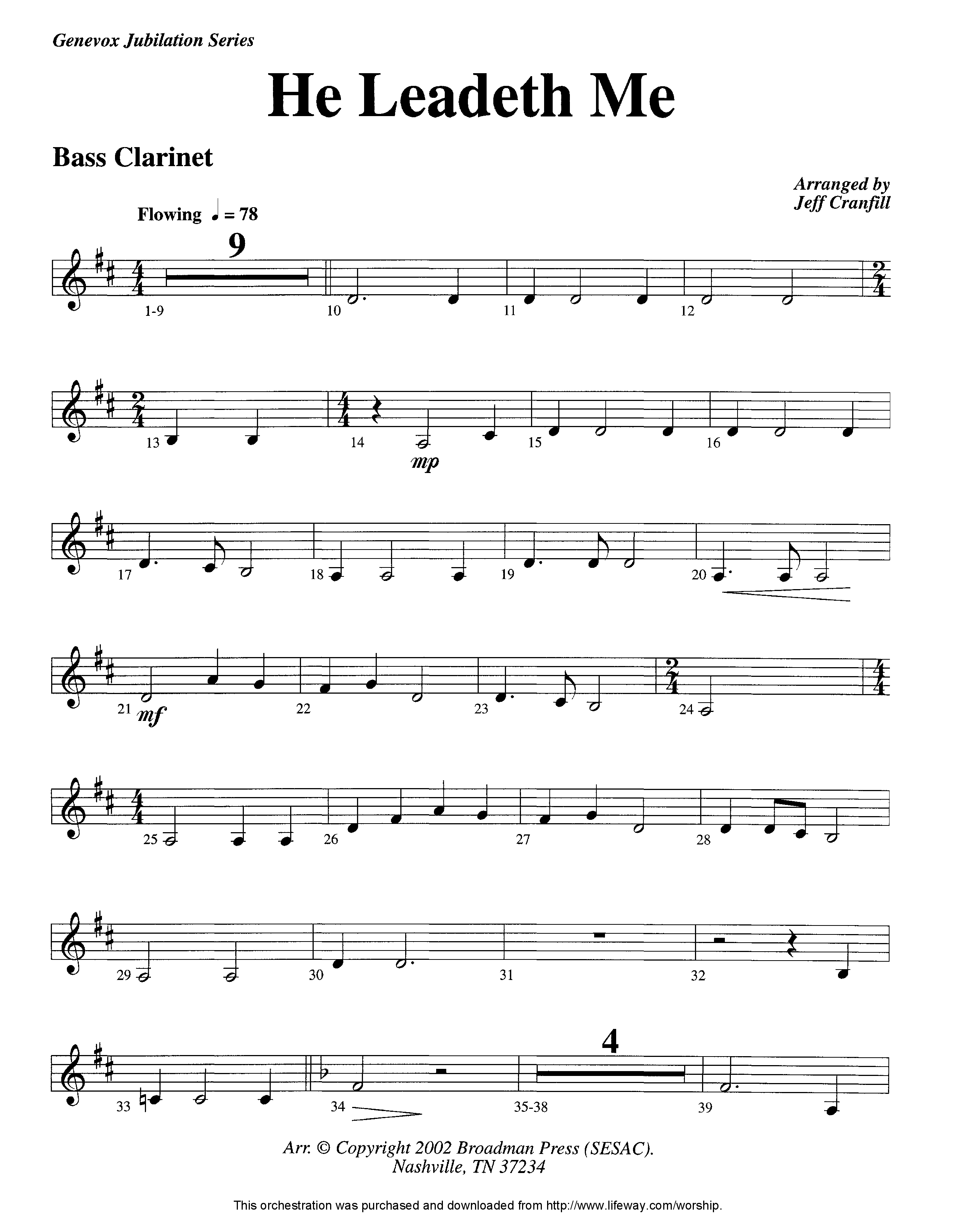 He Leadeth Me (Instrumental) Bass Clarinet (Lifeway Worship / Arr. Jeff Cranfill)