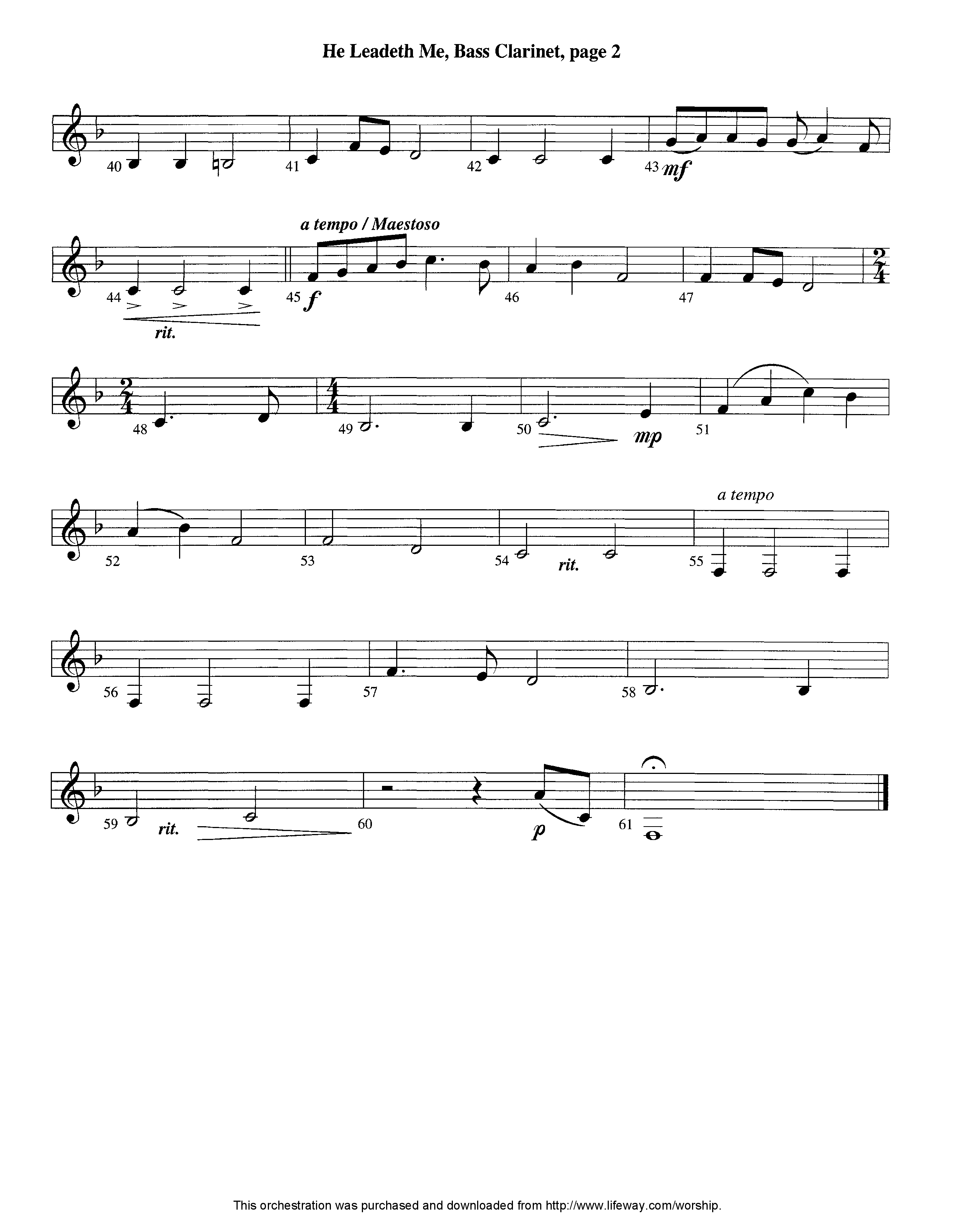 He Leadeth Me (Instrumental) Bass Clarinet (Lifeway Worship / Arr. Jeff Cranfill)
