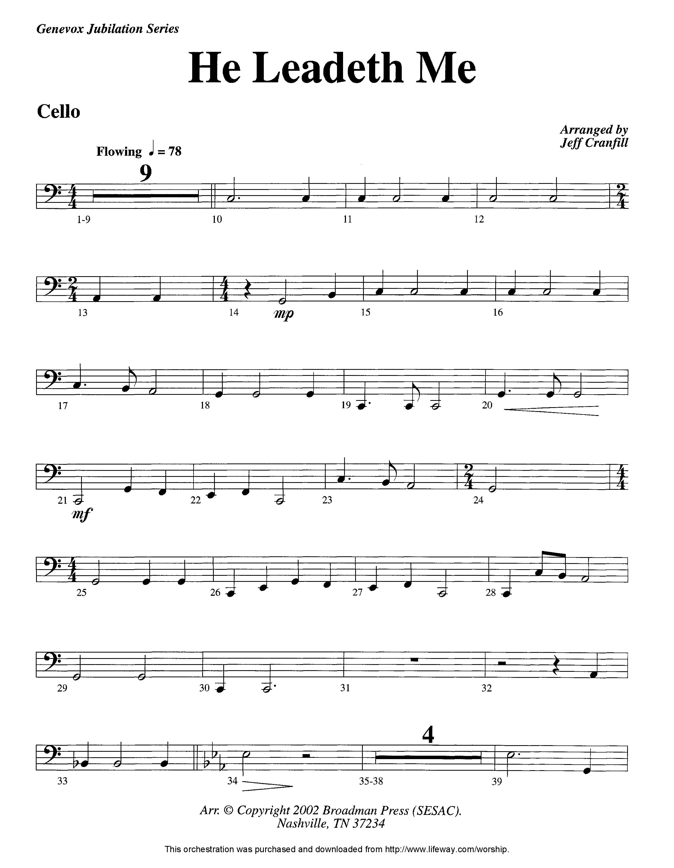 He Leadeth Me (Instrumental) Cello (Lifeway Worship / Arr. Jeff Cranfill)