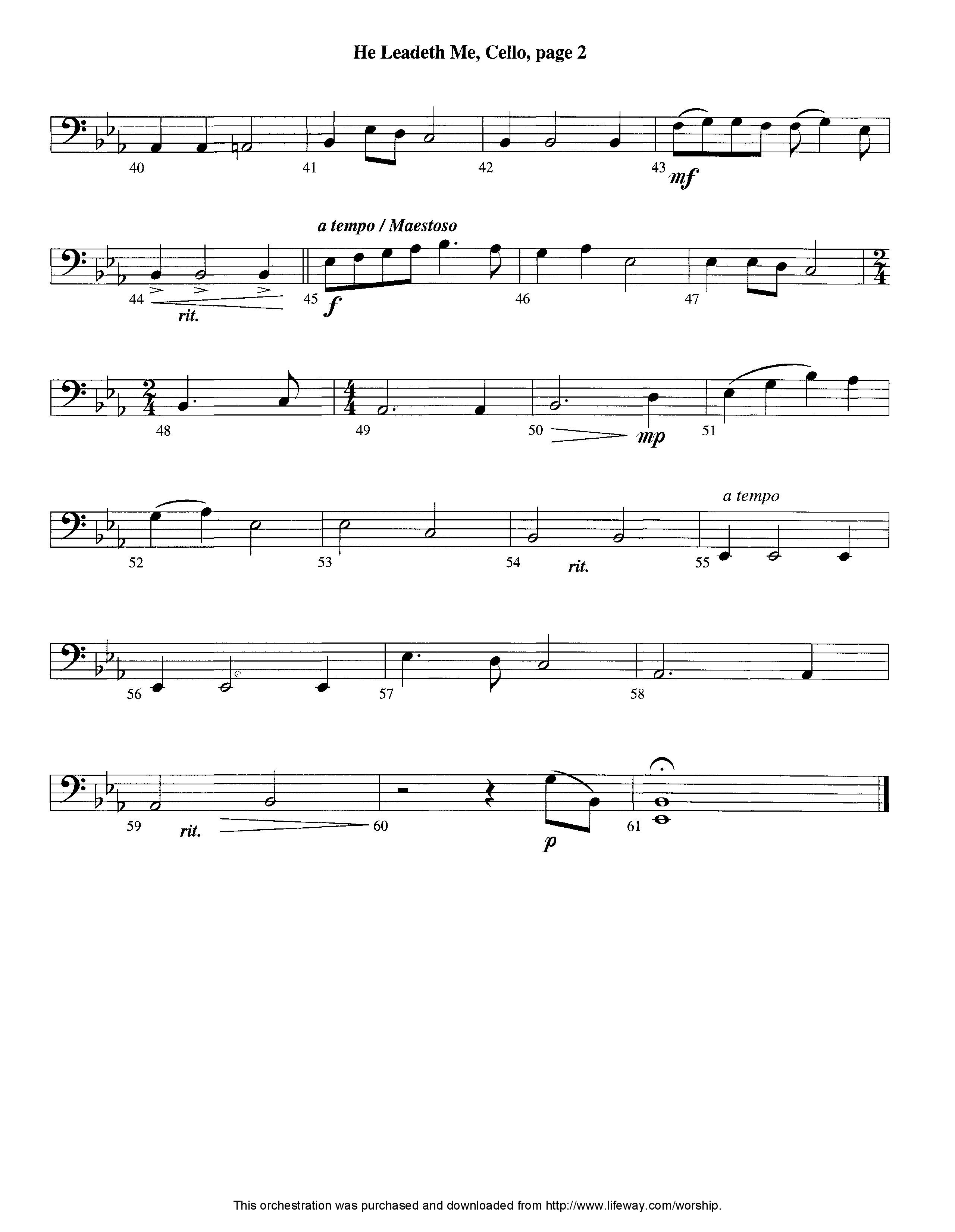 He Leadeth Me (Instrumental) Cello (Lifeway Worship / Arr. Jeff Cranfill)