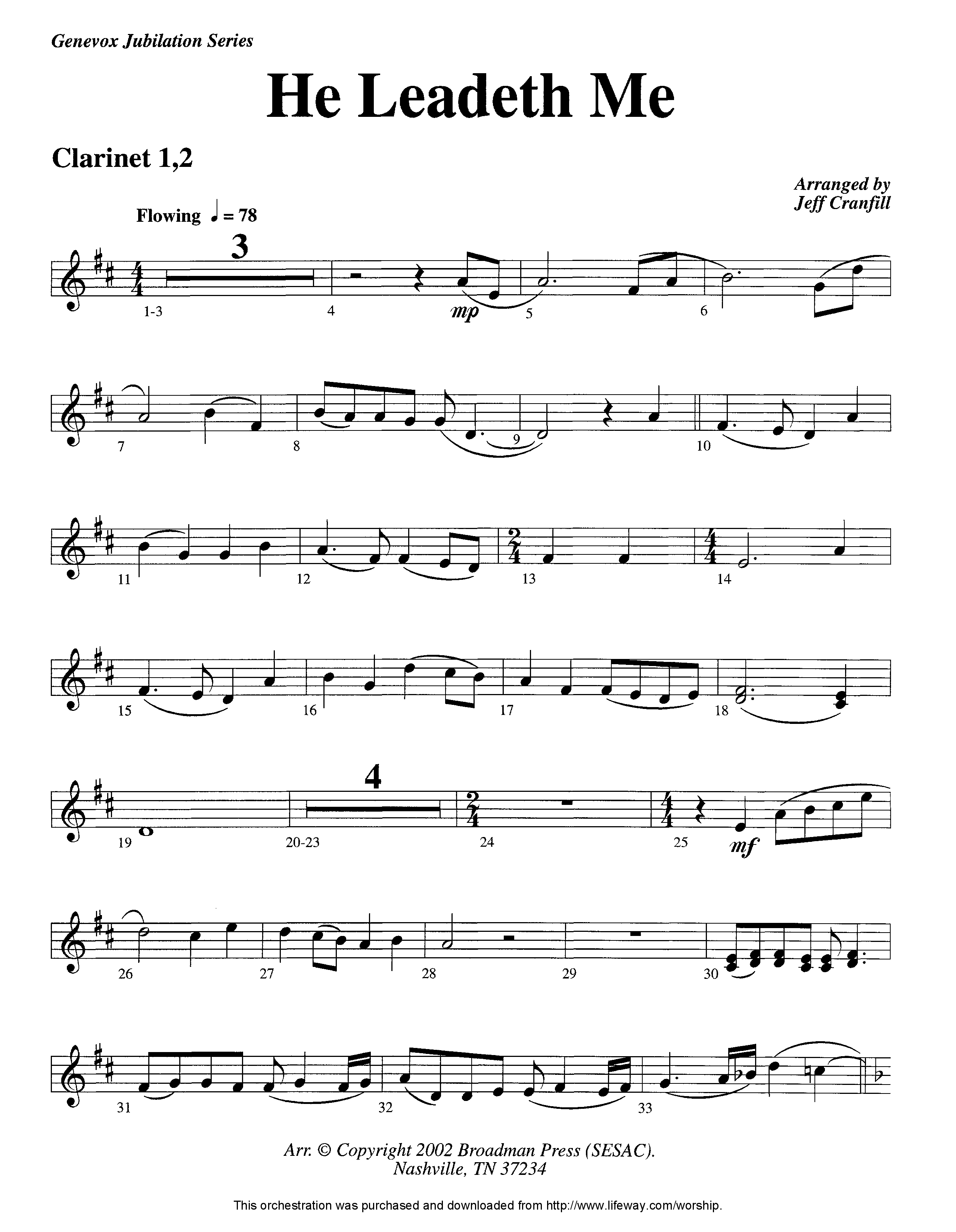 He Leadeth Me (Instrumental) Clarinet 1/2 (Lifeway Worship / Arr. Jeff Cranfill)