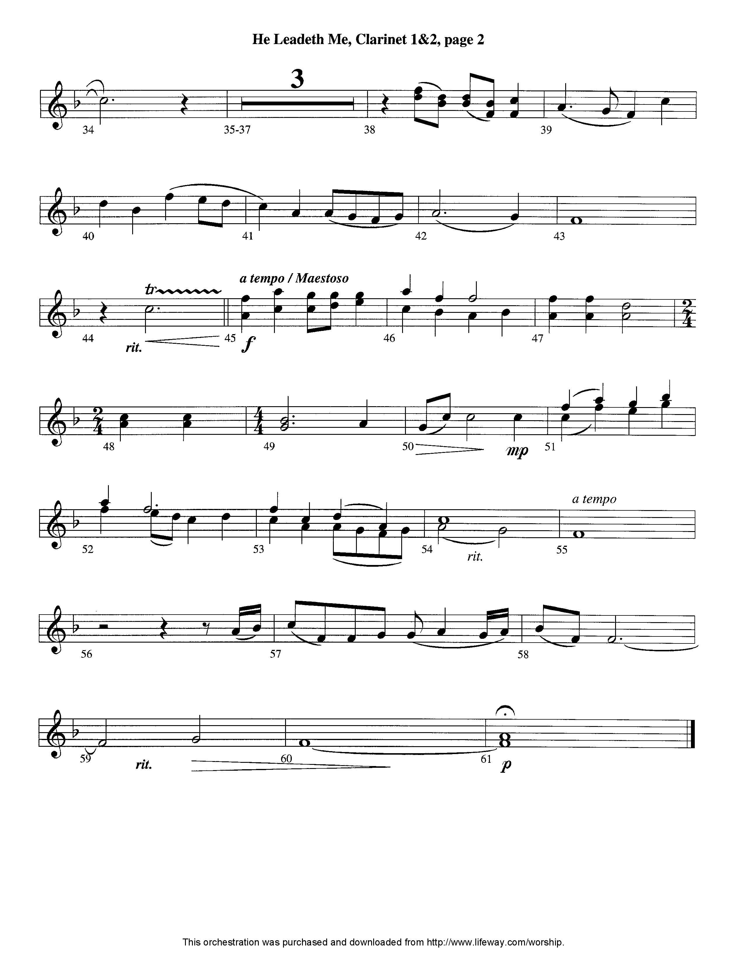 He Leadeth Me (Instrumental) Clarinet 1/2 (Lifeway Worship / Arr. Jeff Cranfill)