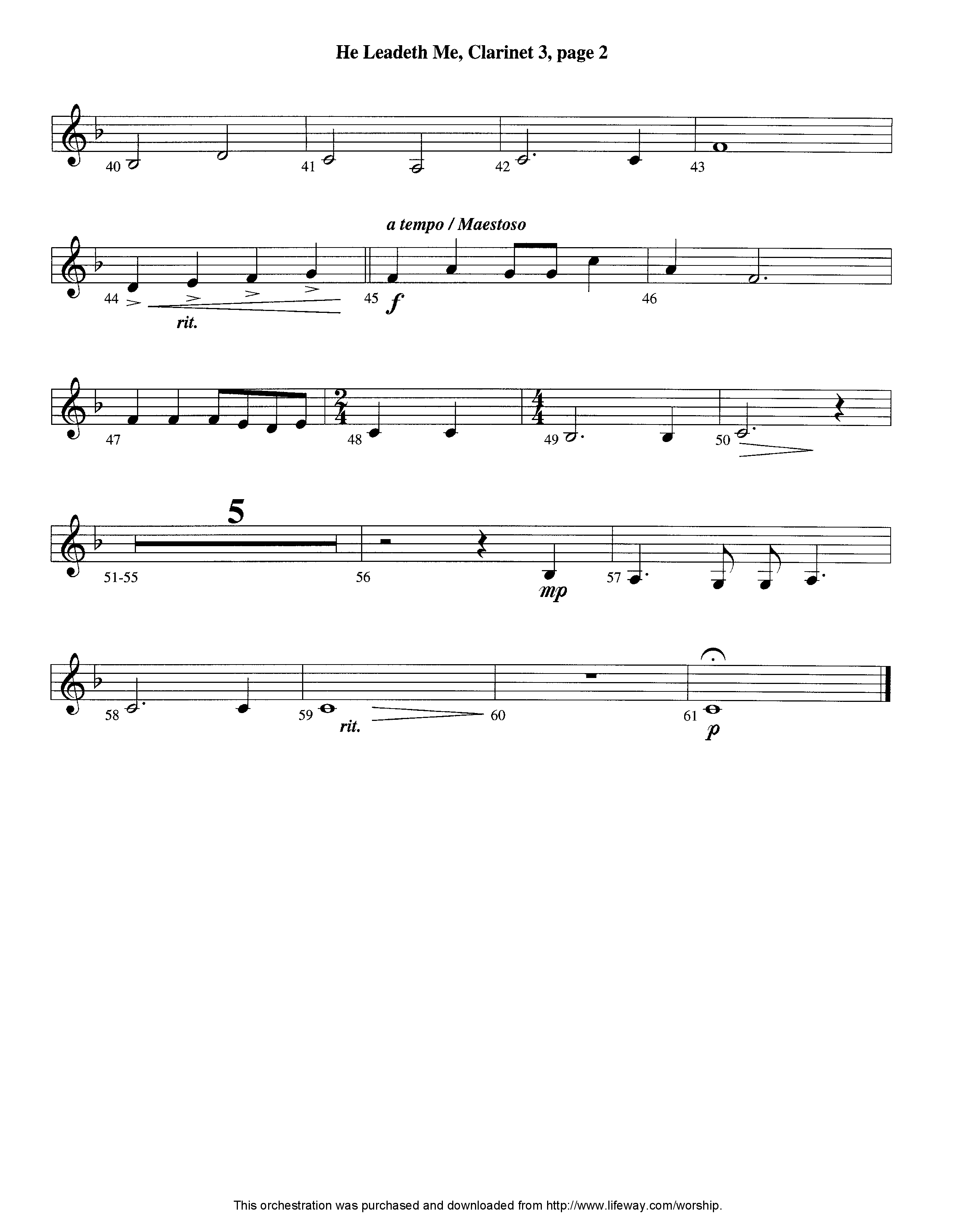 He Leadeth Me (Instrumental) Clarinet 3 (Lifeway Worship / Arr. Jeff Cranfill)