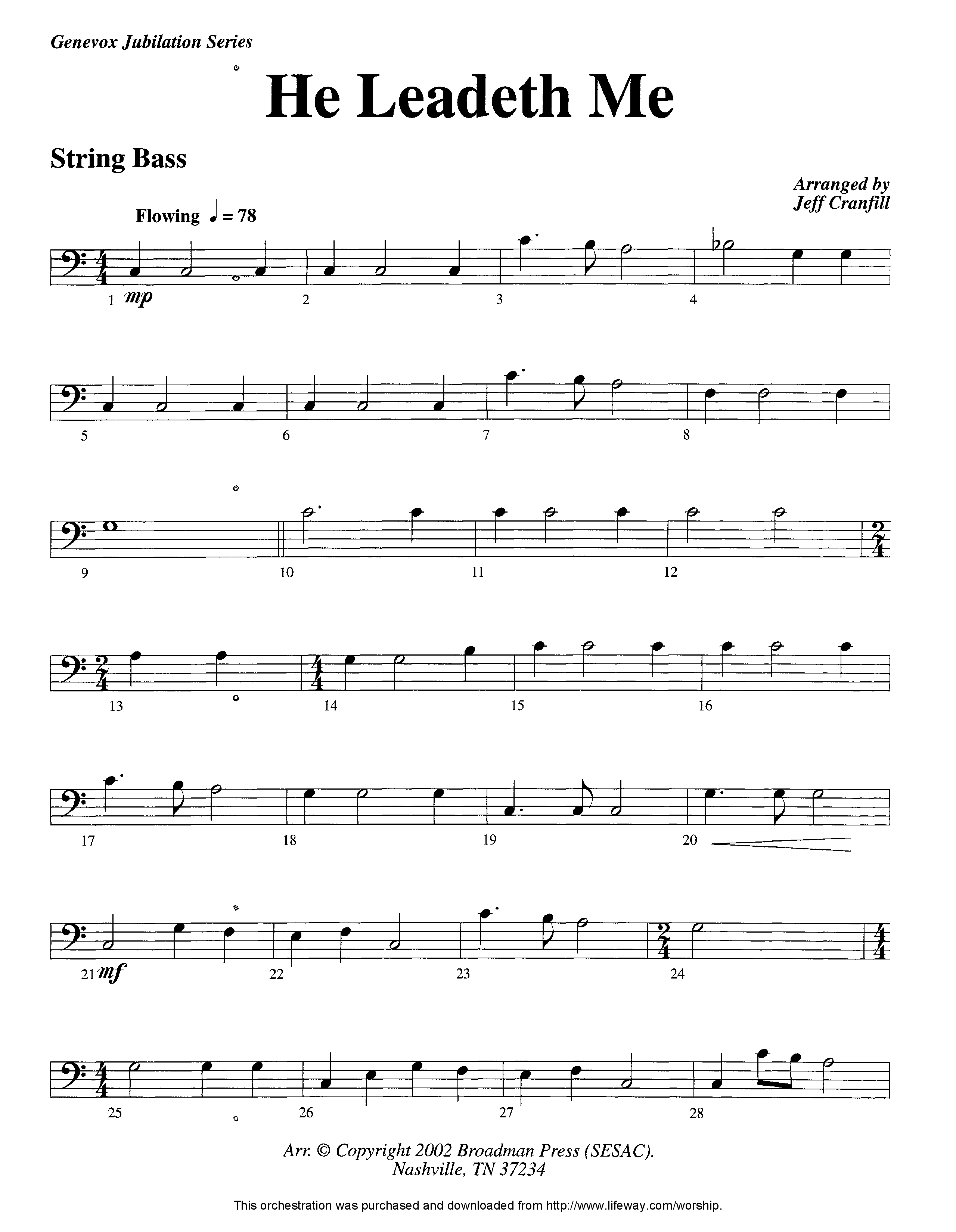He Leadeth Me (Instrumental) Double Bass (Lifeway Worship / Arr. Jeff Cranfill)