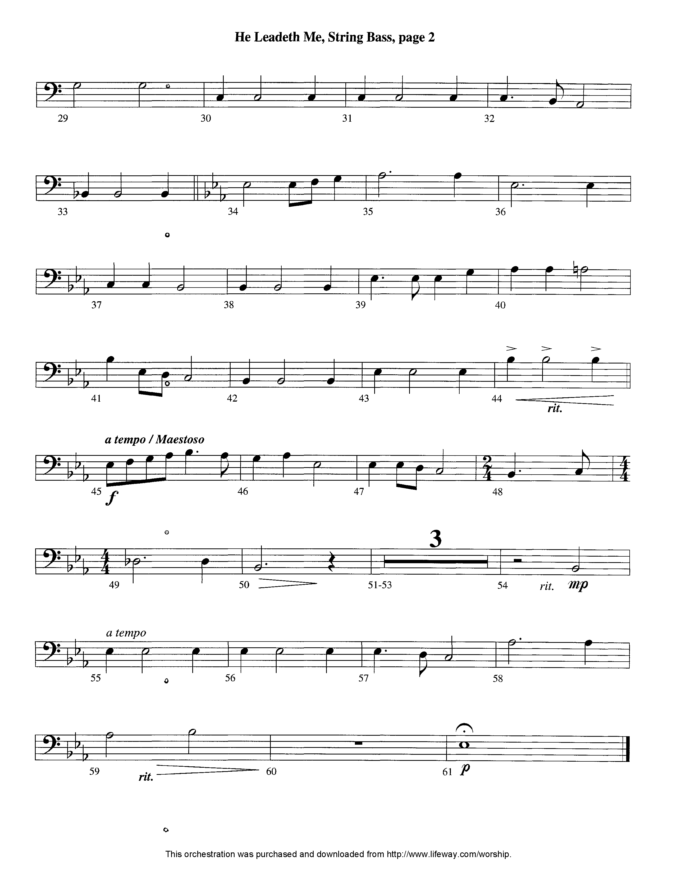 He Leadeth Me (Instrumental) Double Bass (Lifeway Worship / Arr. Jeff Cranfill)
