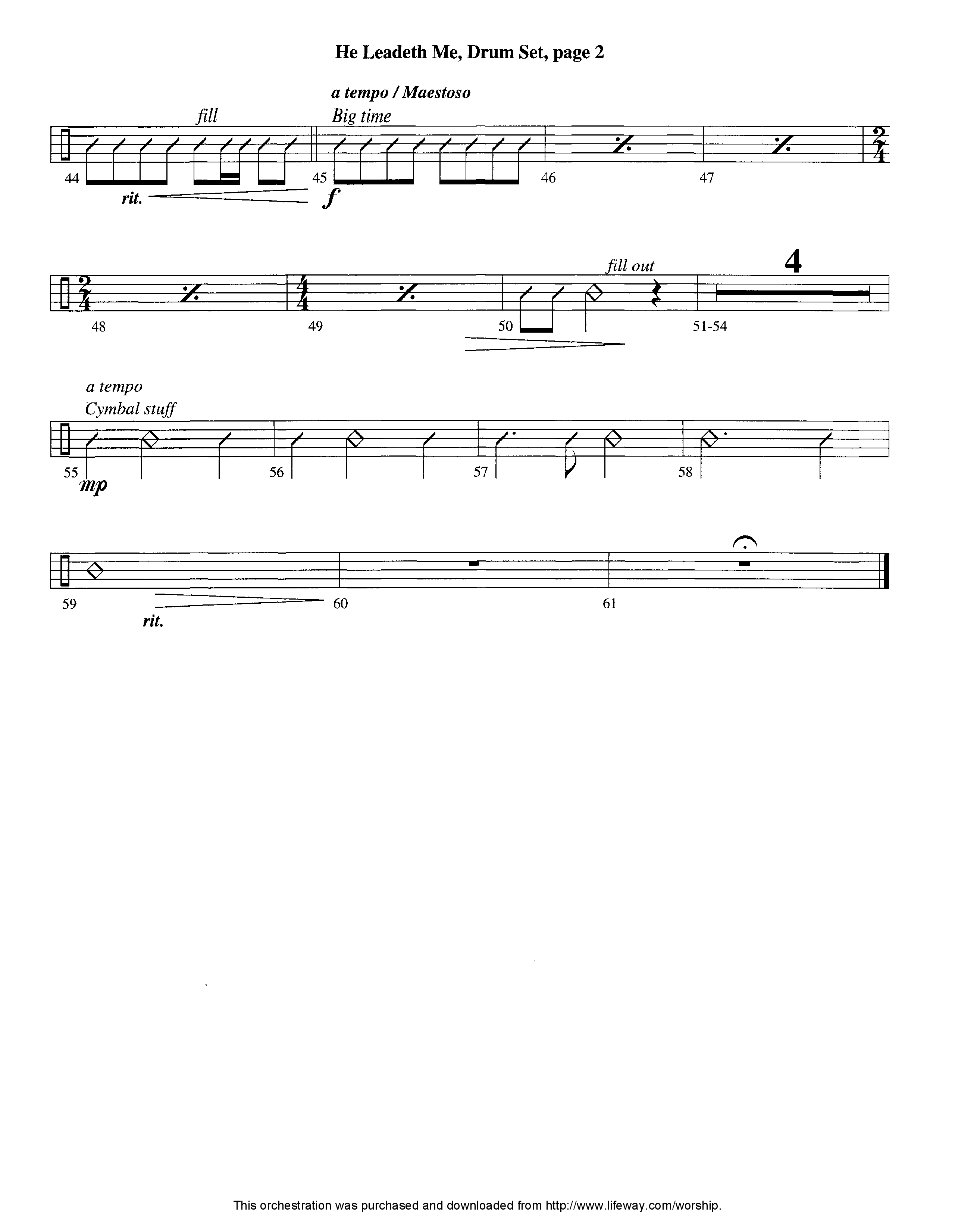 He Leadeth Me (Instrumental) Drum Set (Lifeway Worship / Arr. Jeff Cranfill)