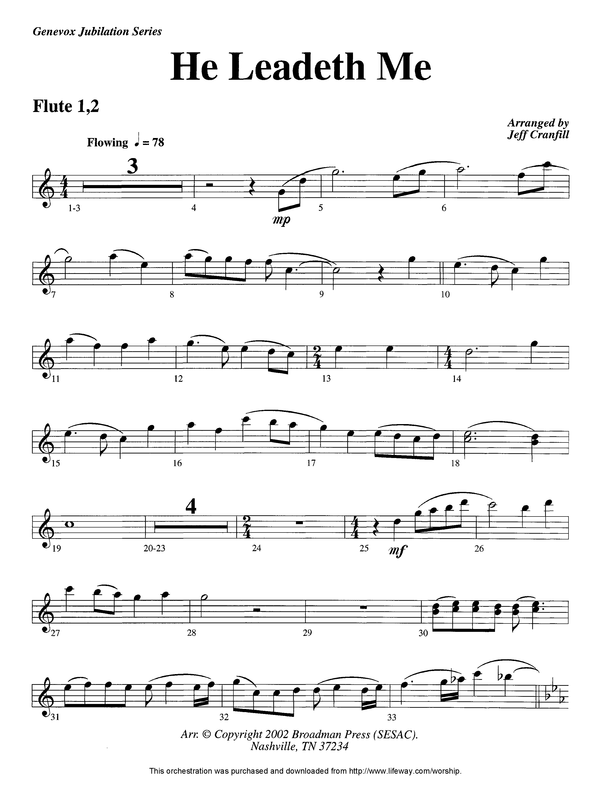 He Leadeth Me (Instrumental) Flute 1/2 (Lifeway Worship / Arr. Jeff Cranfill)