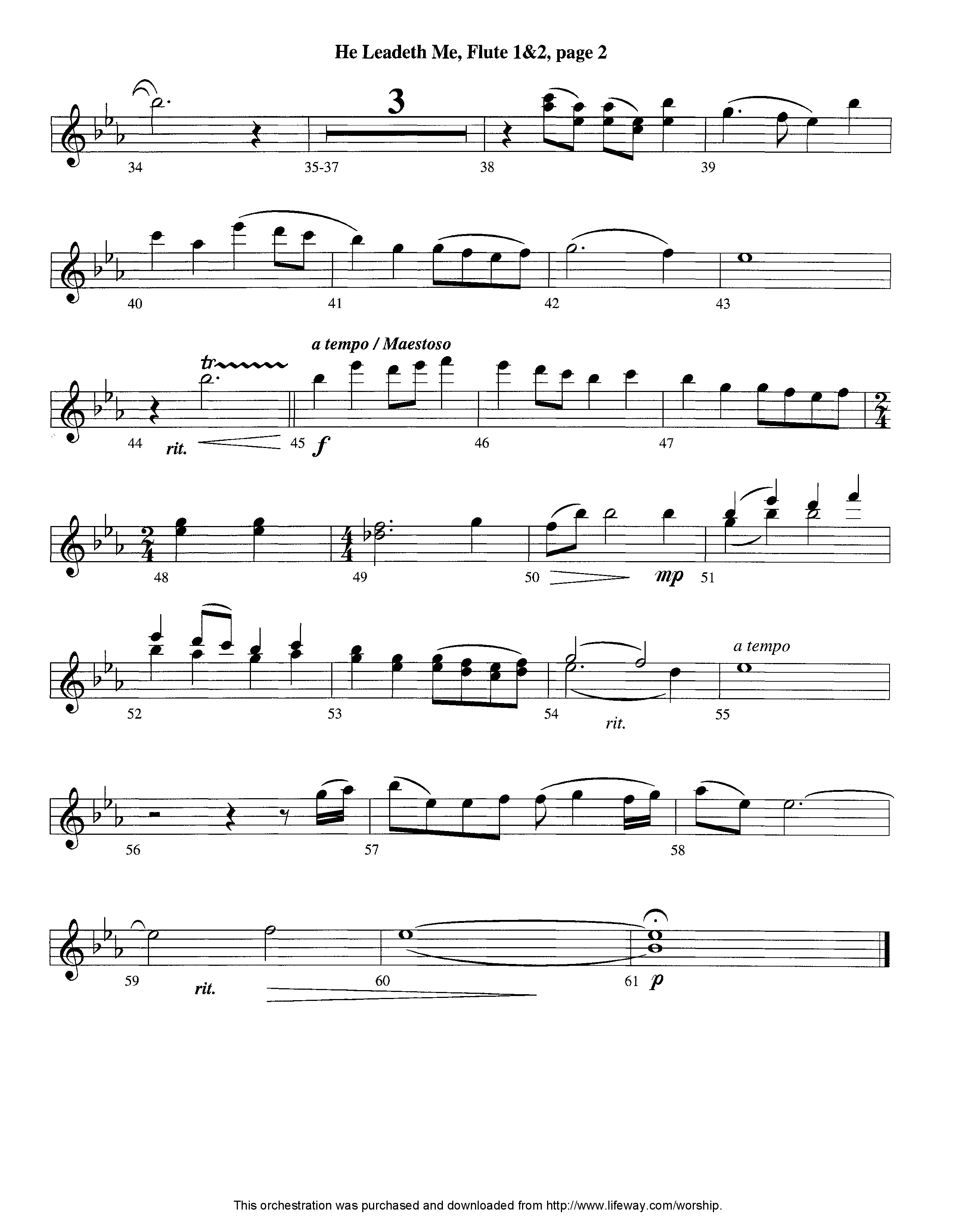 He Leadeth Me (Instrumental) Flute 1/2 (Lifeway Worship / Arr. Jeff Cranfill)