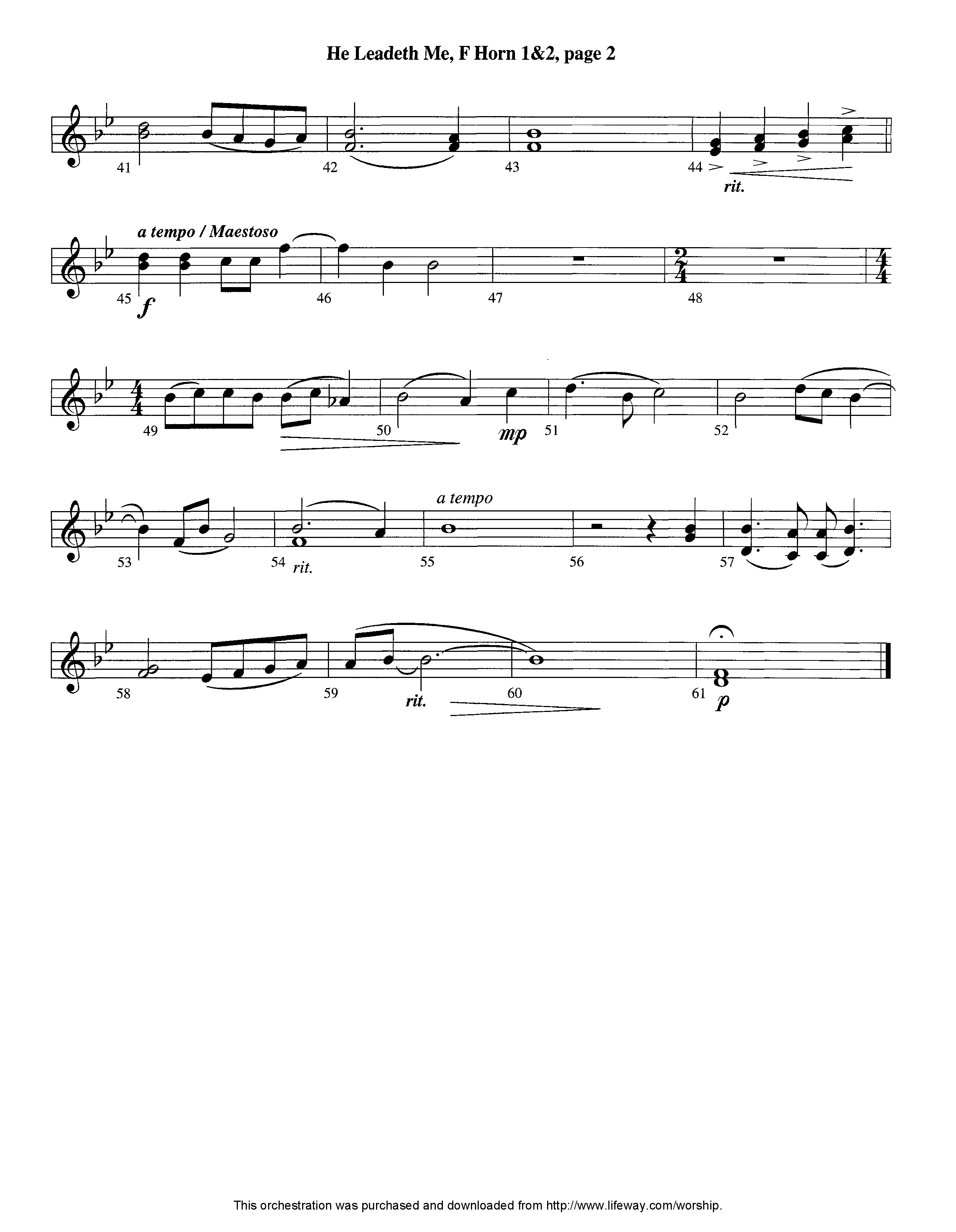 He Leadeth Me (Instrumental) French Horn 1/2 (Lifeway Worship / Arr. Jeff Cranfill)