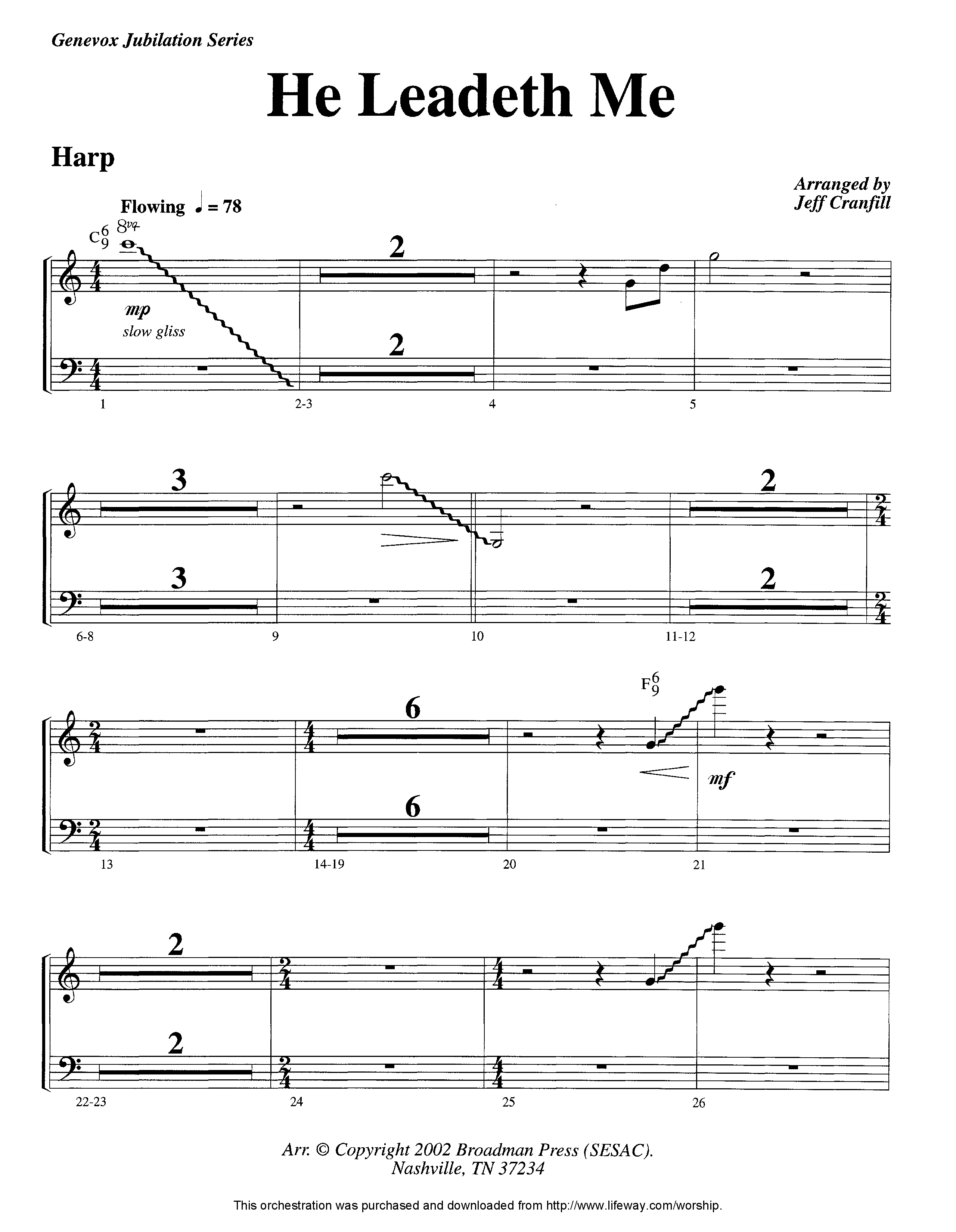 He Leadeth Me (Instrumental) Harp (Lifeway Worship / Arr. Jeff Cranfill)