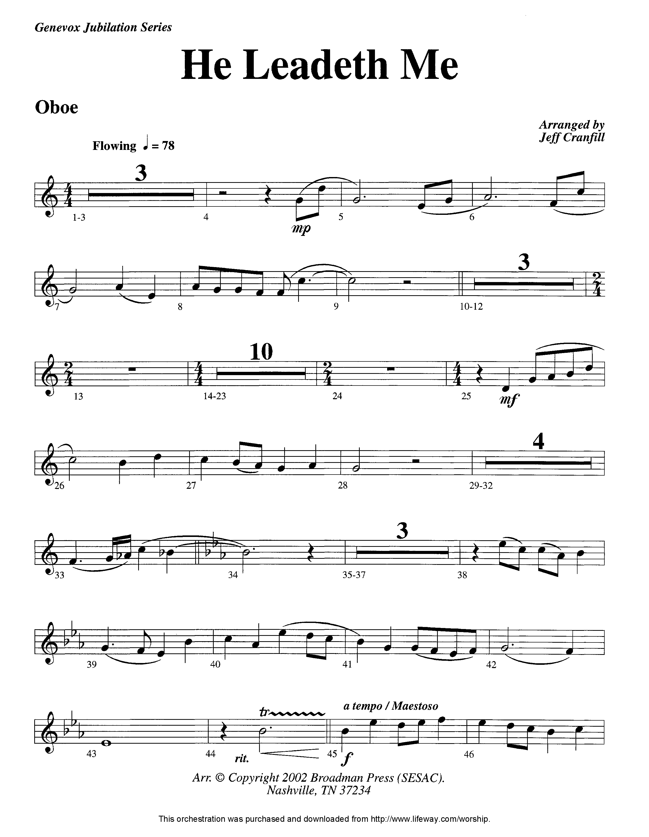 He Leadeth Me (Instrumental) Oboe (Lifeway Worship / Arr. Jeff Cranfill)