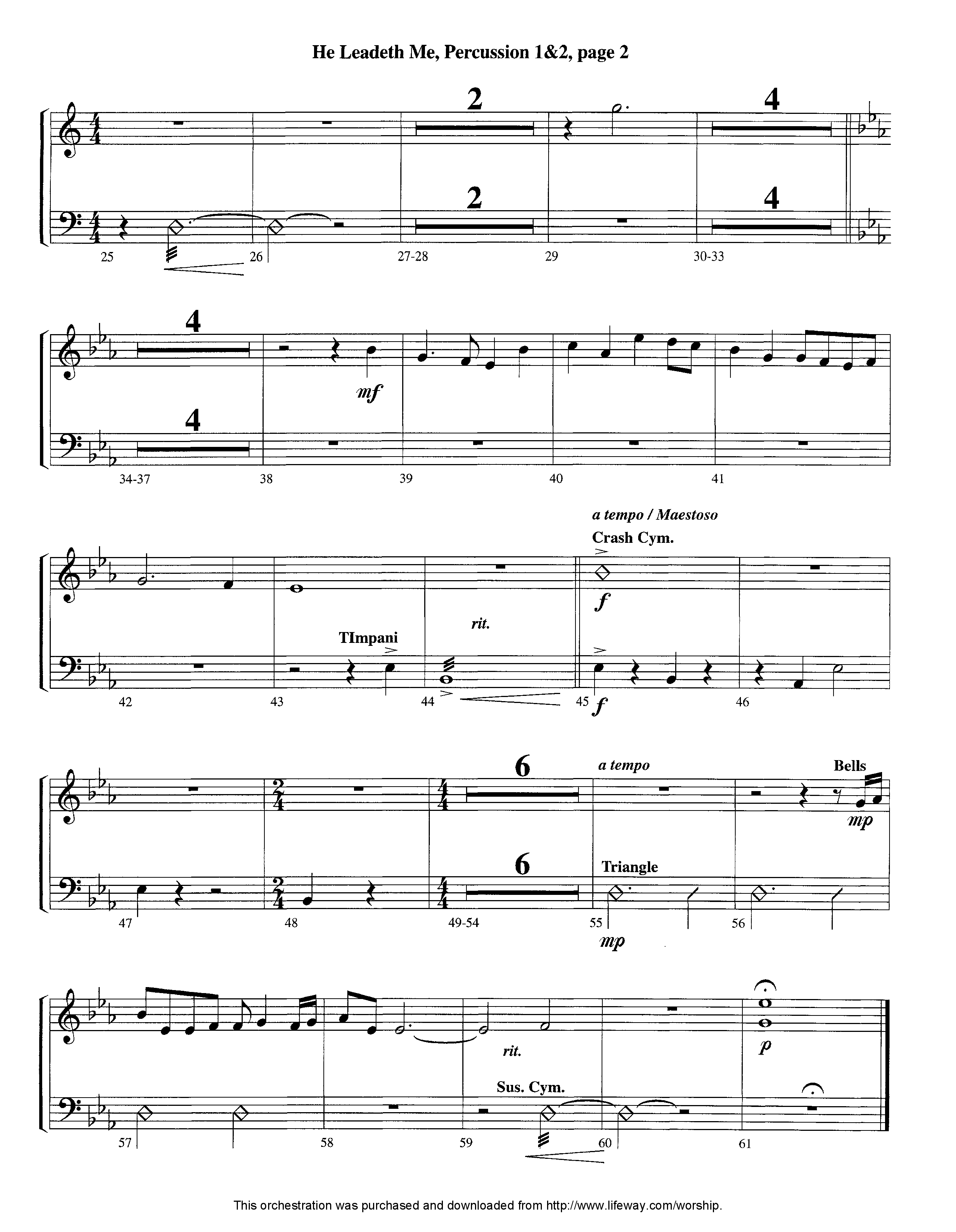 He Leadeth Me (Instrumental) Percussion 1/2 (Lifeway Worship / Arr. Jeff Cranfill)