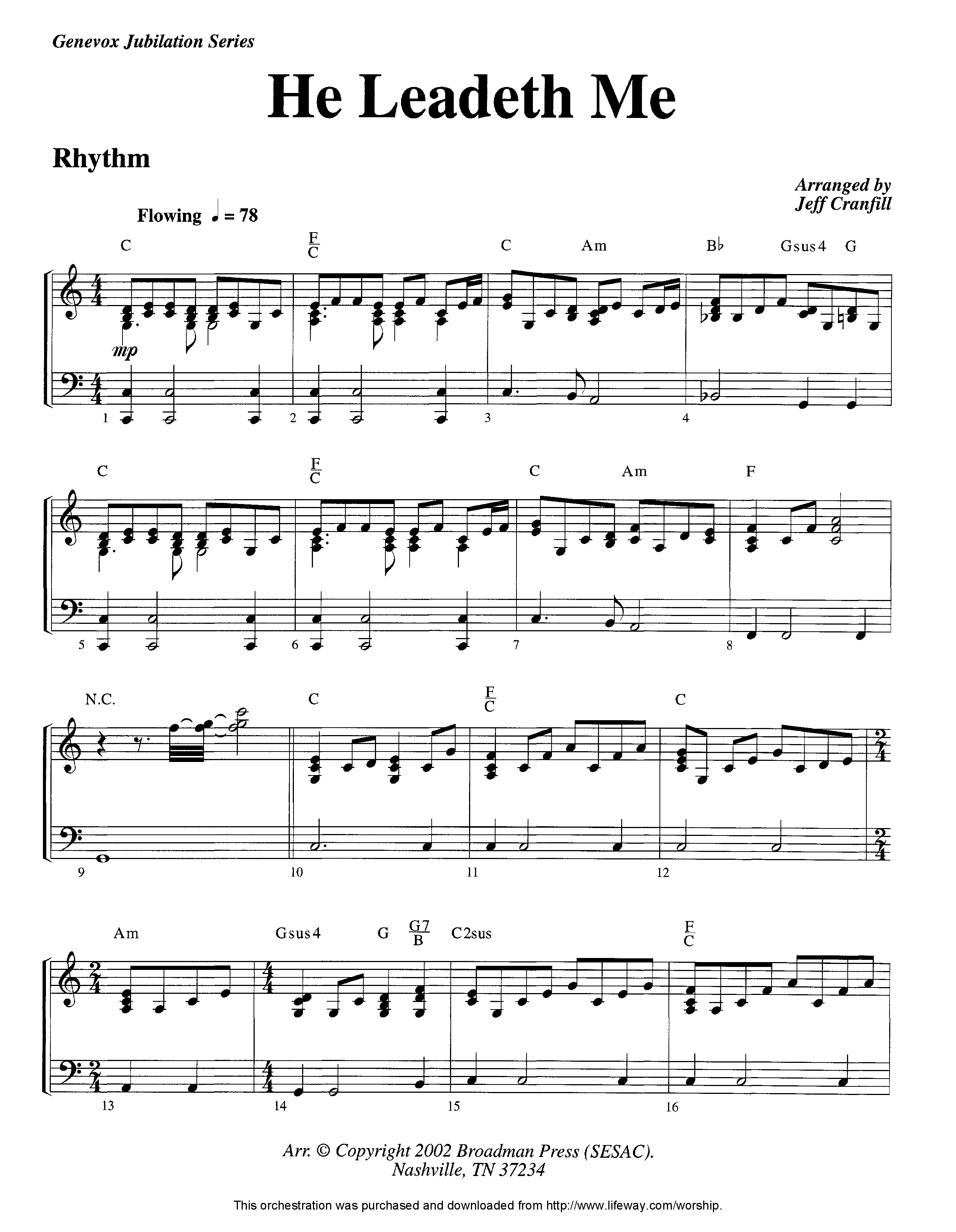 He Leadeth Me (Instrumental) Rhythm Chart (Lifeway Worship / Arr. Jeff Cranfill)