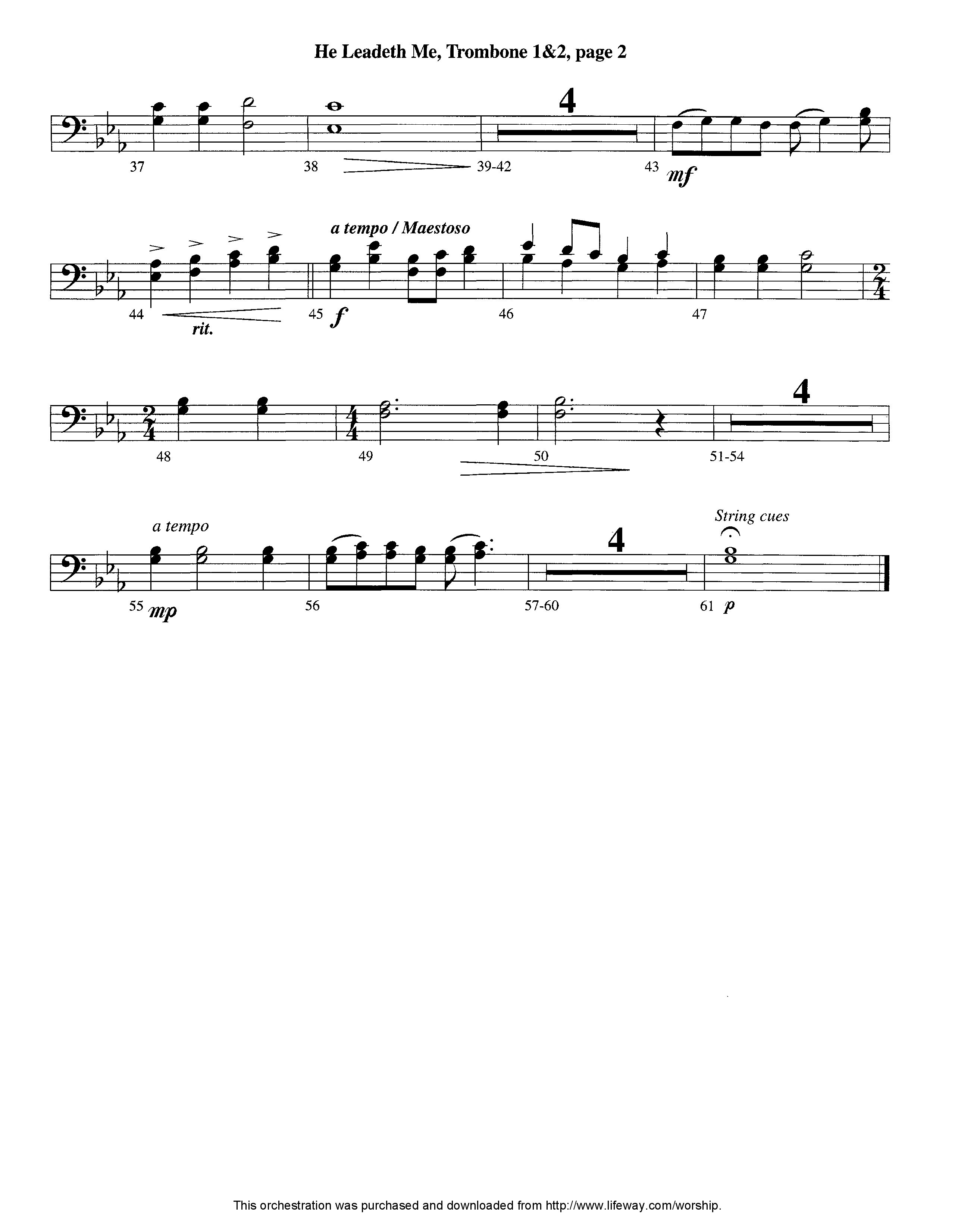 He Leadeth Me (Instrumental) Trombone 1/2 (Lifeway Worship / Arr. Jeff Cranfill)