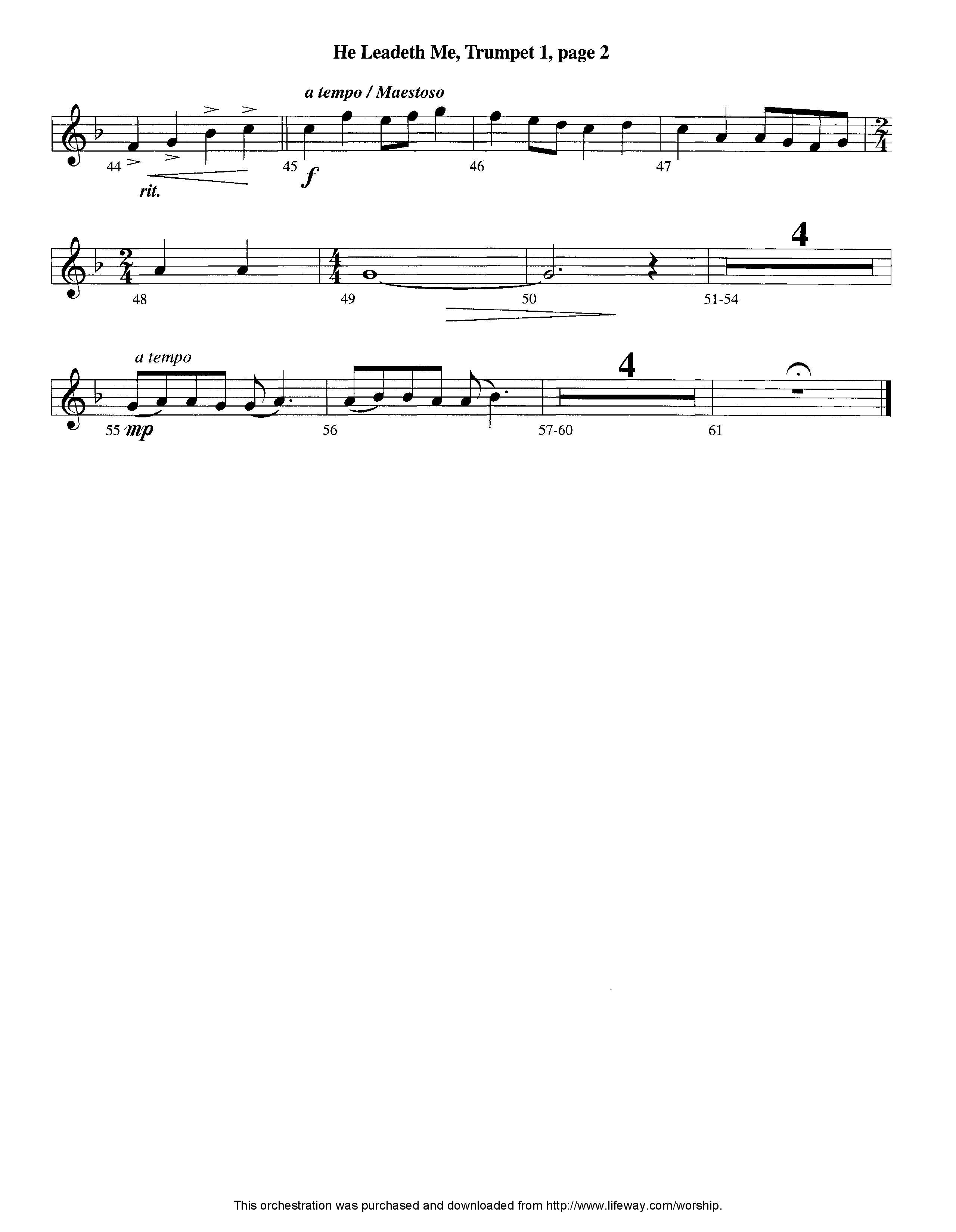 He Leadeth Me (Instrumental) Trumpet 1 (Lifeway Worship / Arr. Jeff Cranfill)