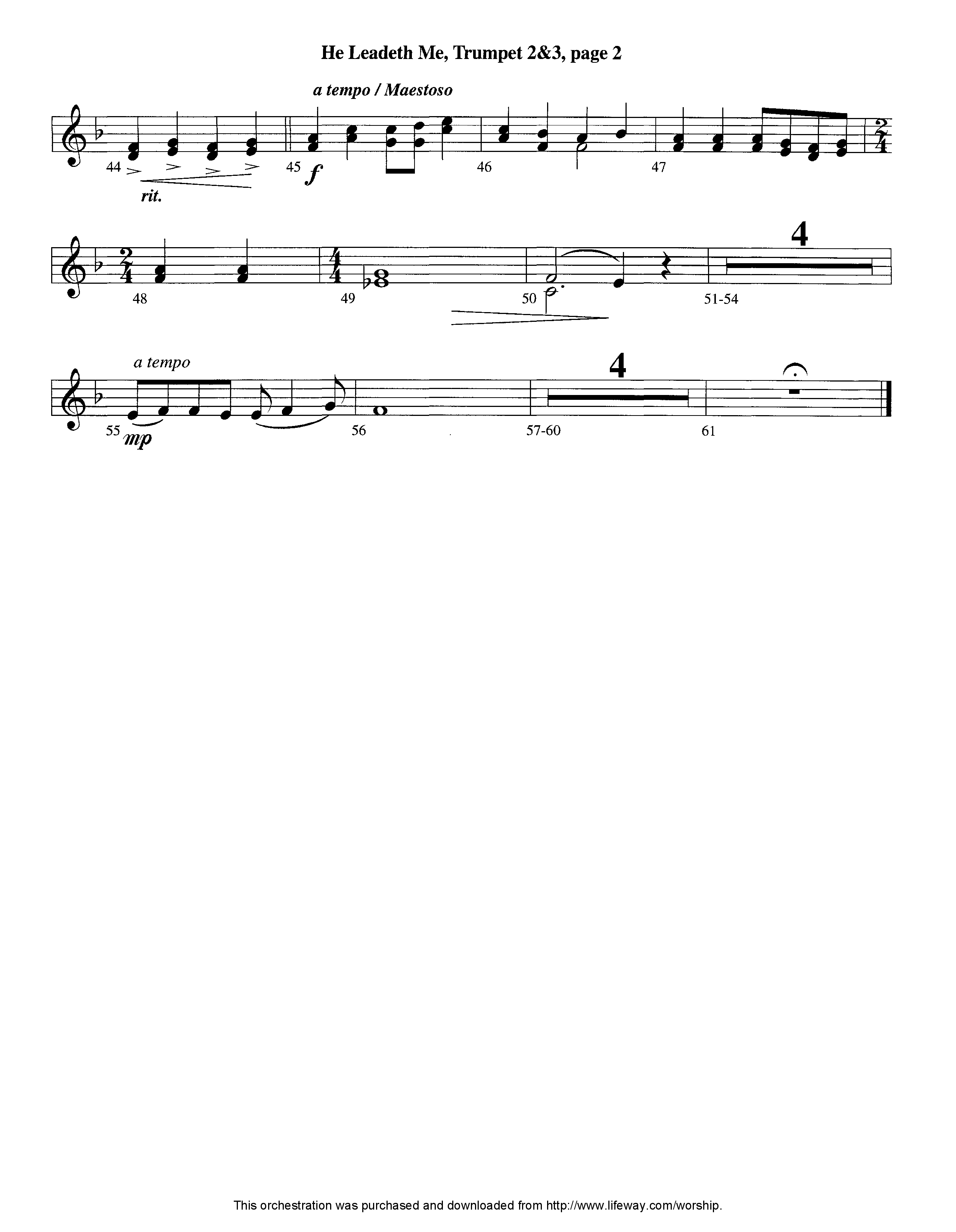 He Leadeth Me (Instrumental) Trumpet 2/3 (Lifeway Worship / Arr. Jeff Cranfill)