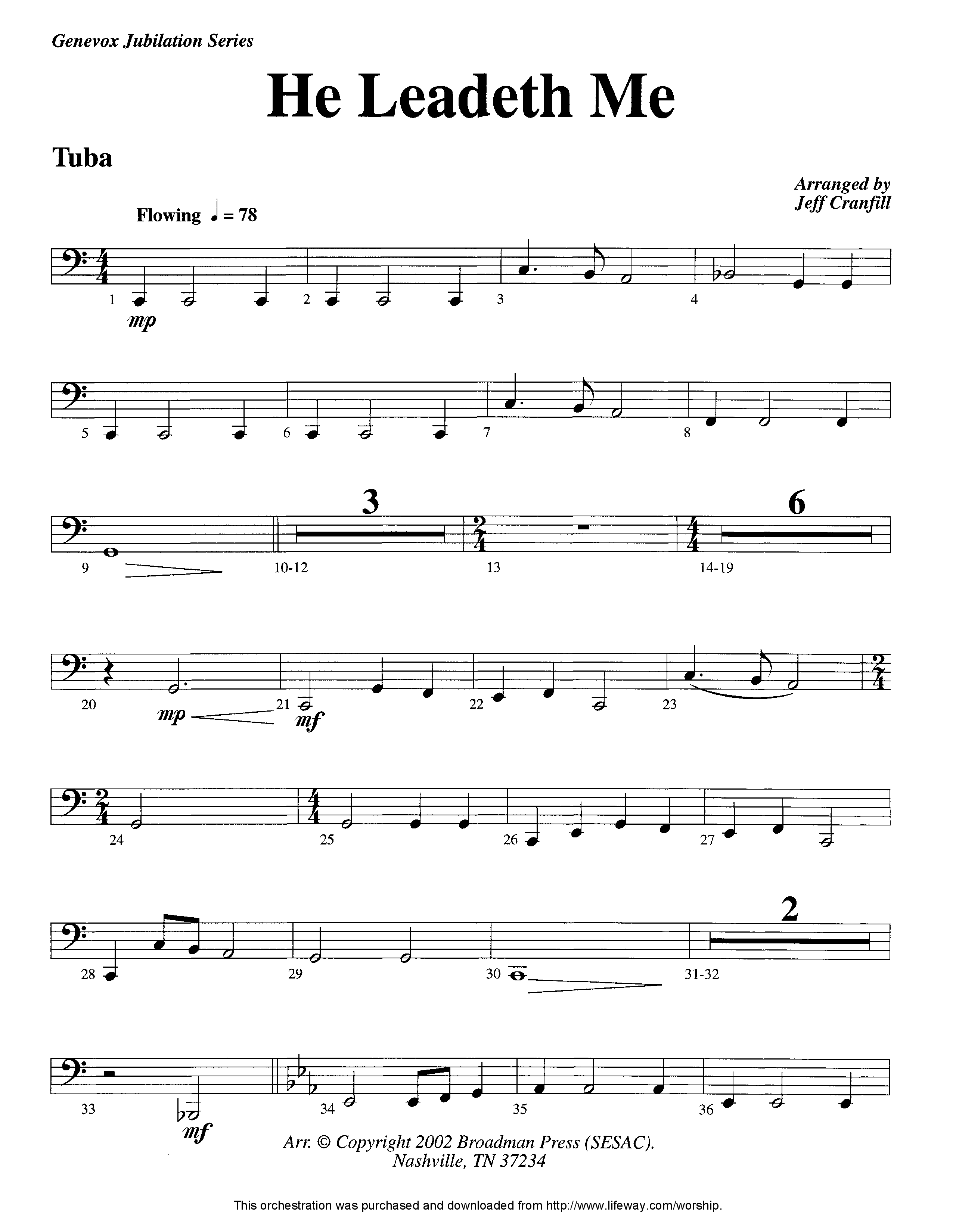 He Leadeth Me (Instrumental) Tuba (Lifeway Worship / Arr. Jeff Cranfill)