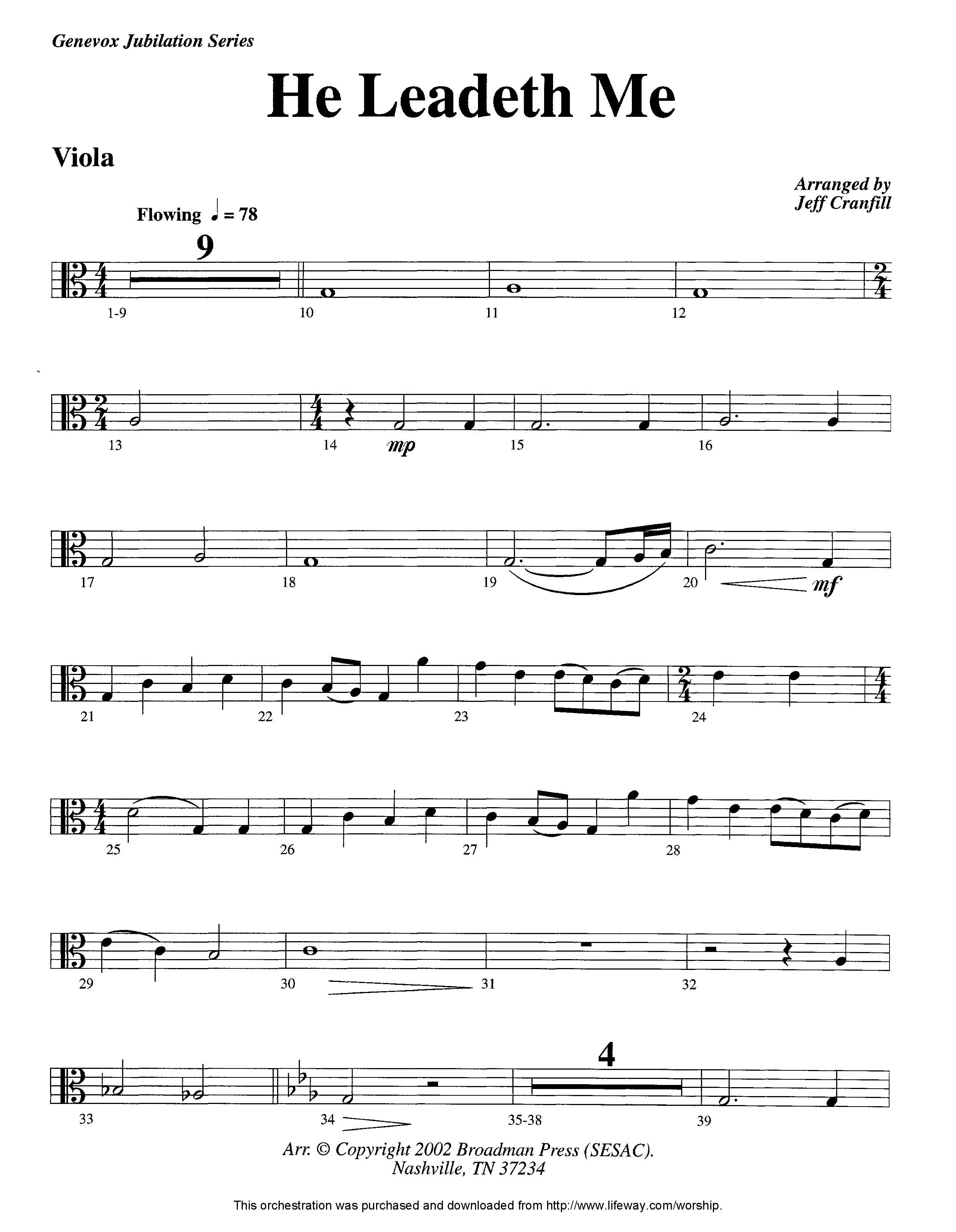 He Leadeth Me (Instrumental) Viola (Lifeway Worship / Arr. Jeff Cranfill)