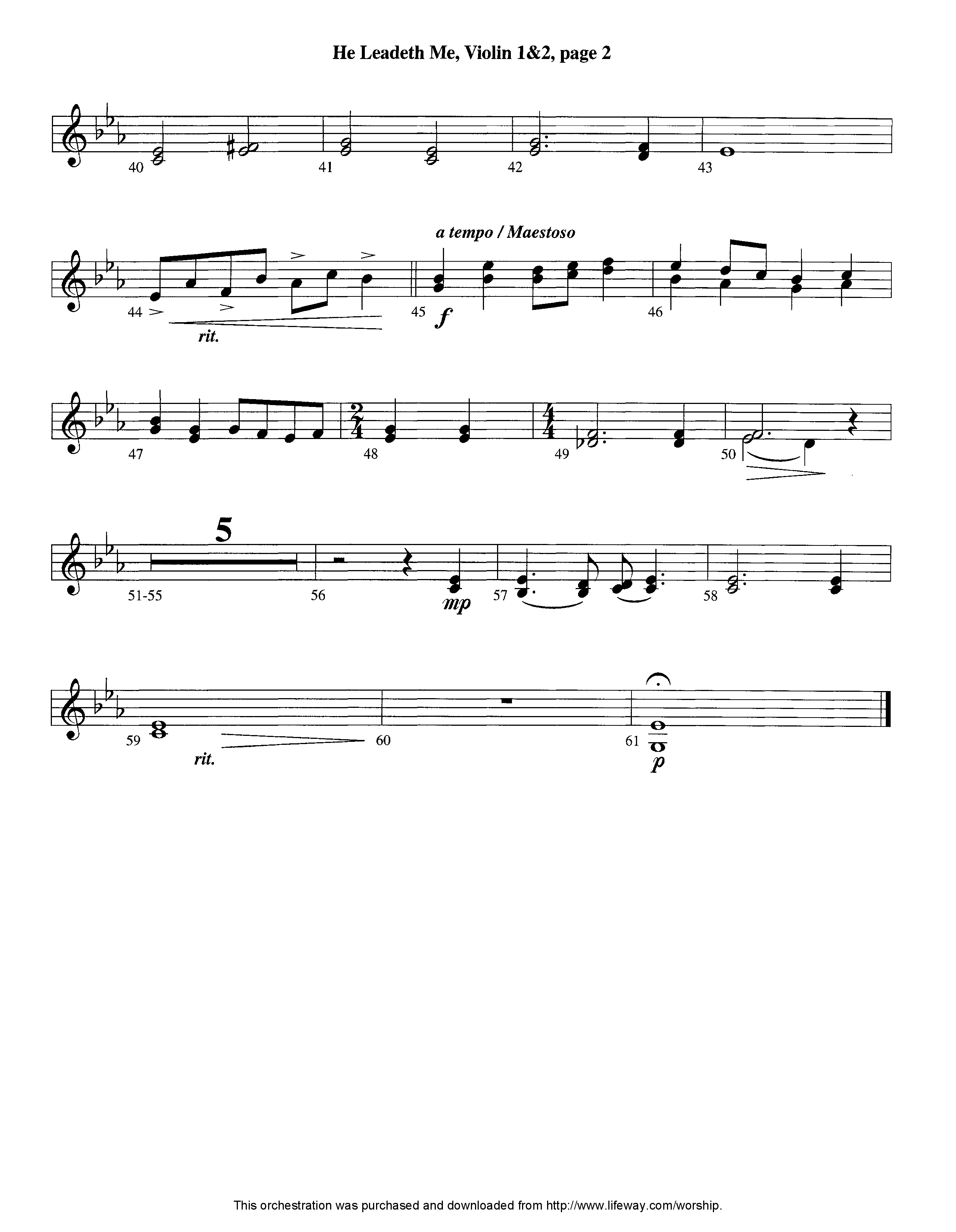 He Leadeth Me (Instrumental) Violin 1/2 (Lifeway Worship / Arr. Jeff Cranfill)