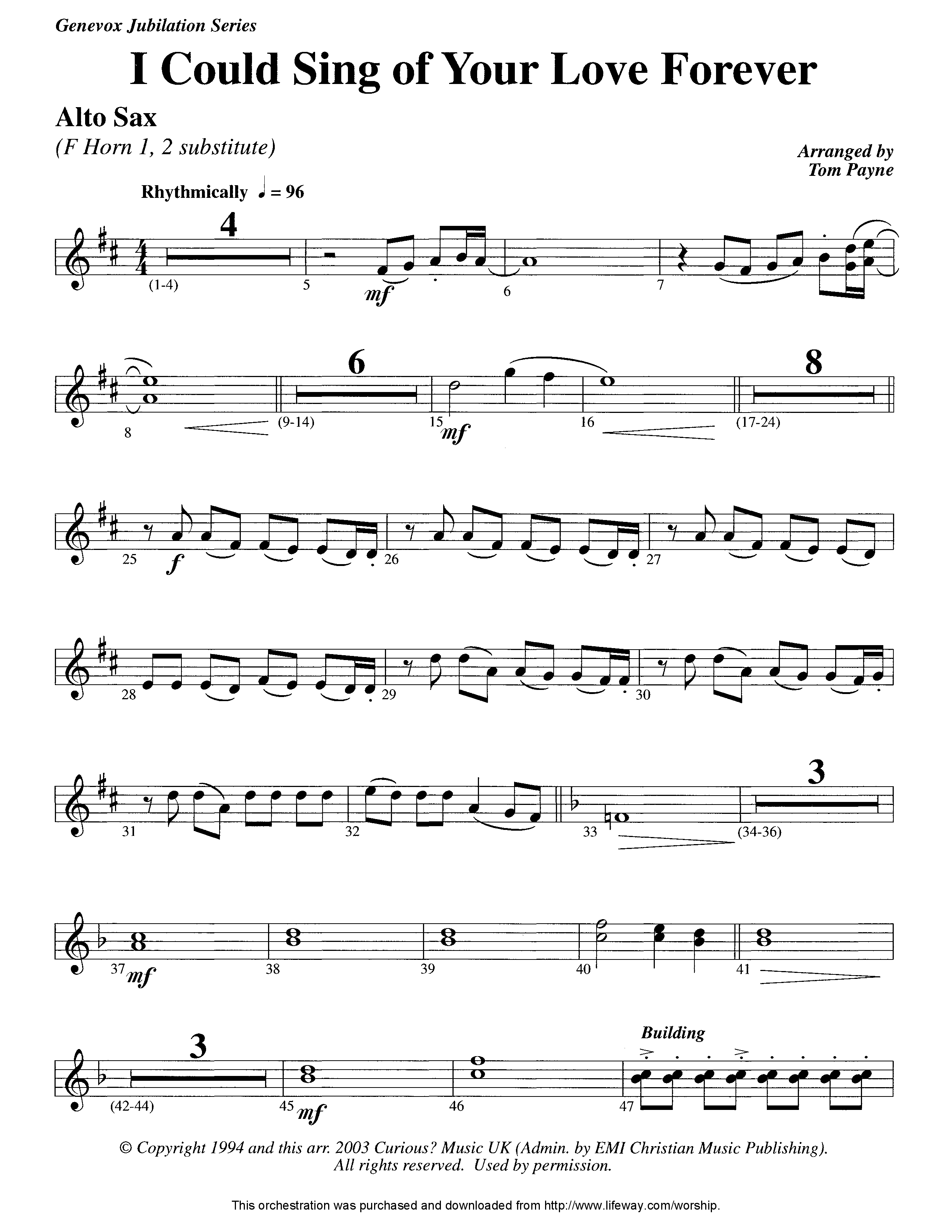 I Could Sing Of Your Love Forever (Instrumental) Alto Sax (Lifeway Worship / Arr. Tom Payne)