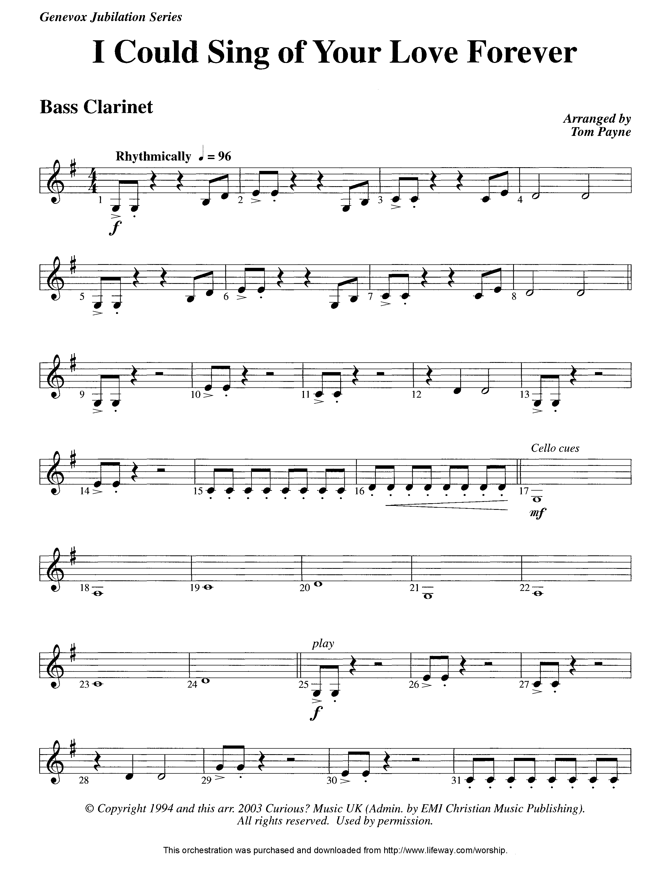 I Could Sing Of Your Love Forever (Instrumental) Bass Clarinet (Lifeway Worship / Arr. Tom Payne)