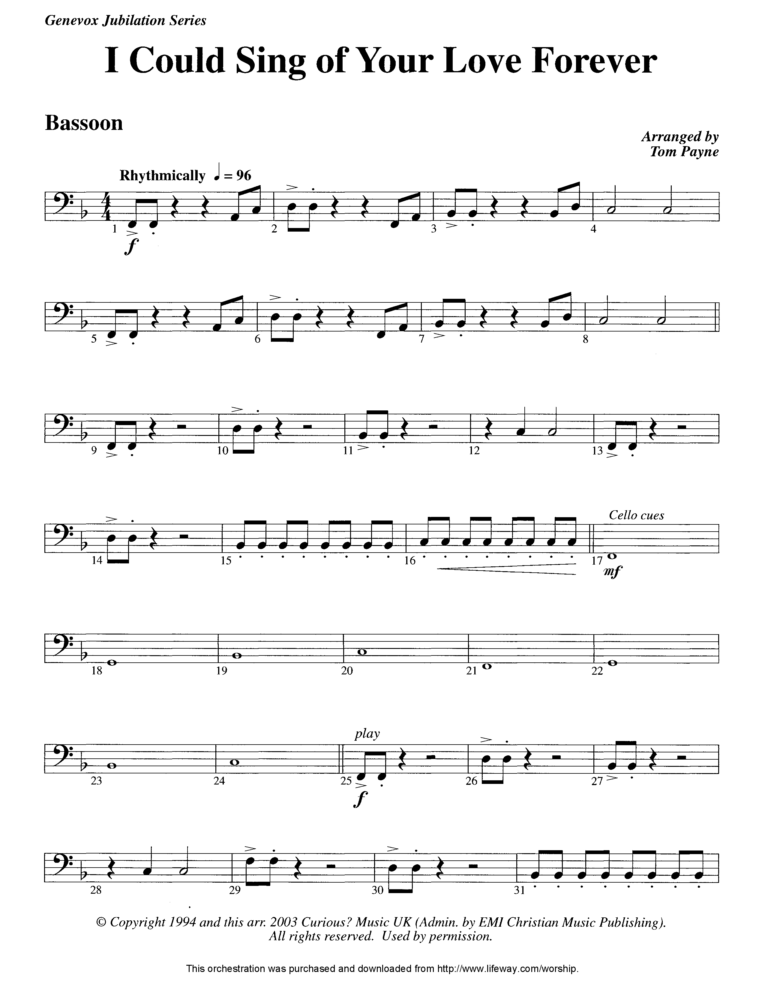 I Could Sing Of Your Love Forever (Instrumental) Bassoon (Lifeway Worship / Arr. Tom Payne)