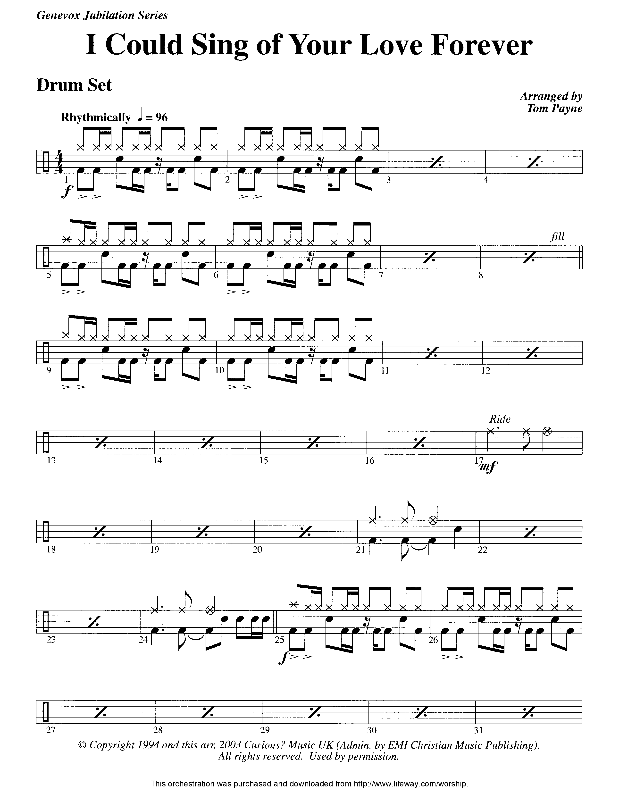 I Could Sing Of Your Love Forever (Instrumental) Drum Set (Lifeway Worship / Arr. Tom Payne)