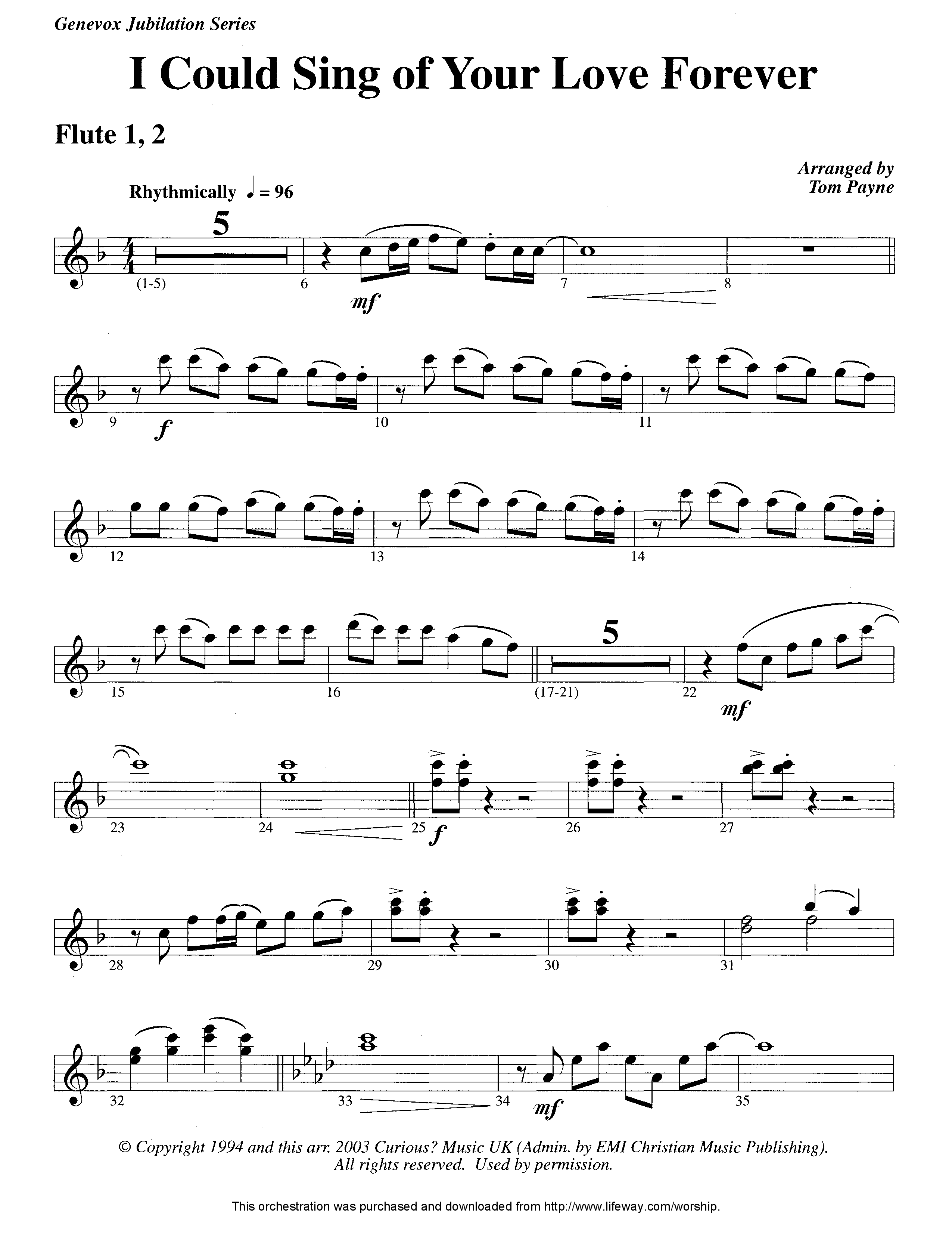 I Could Sing Of Your Love Forever (Instrumental) Flute 1/2 (Lifeway Worship / Arr. Tom Payne)