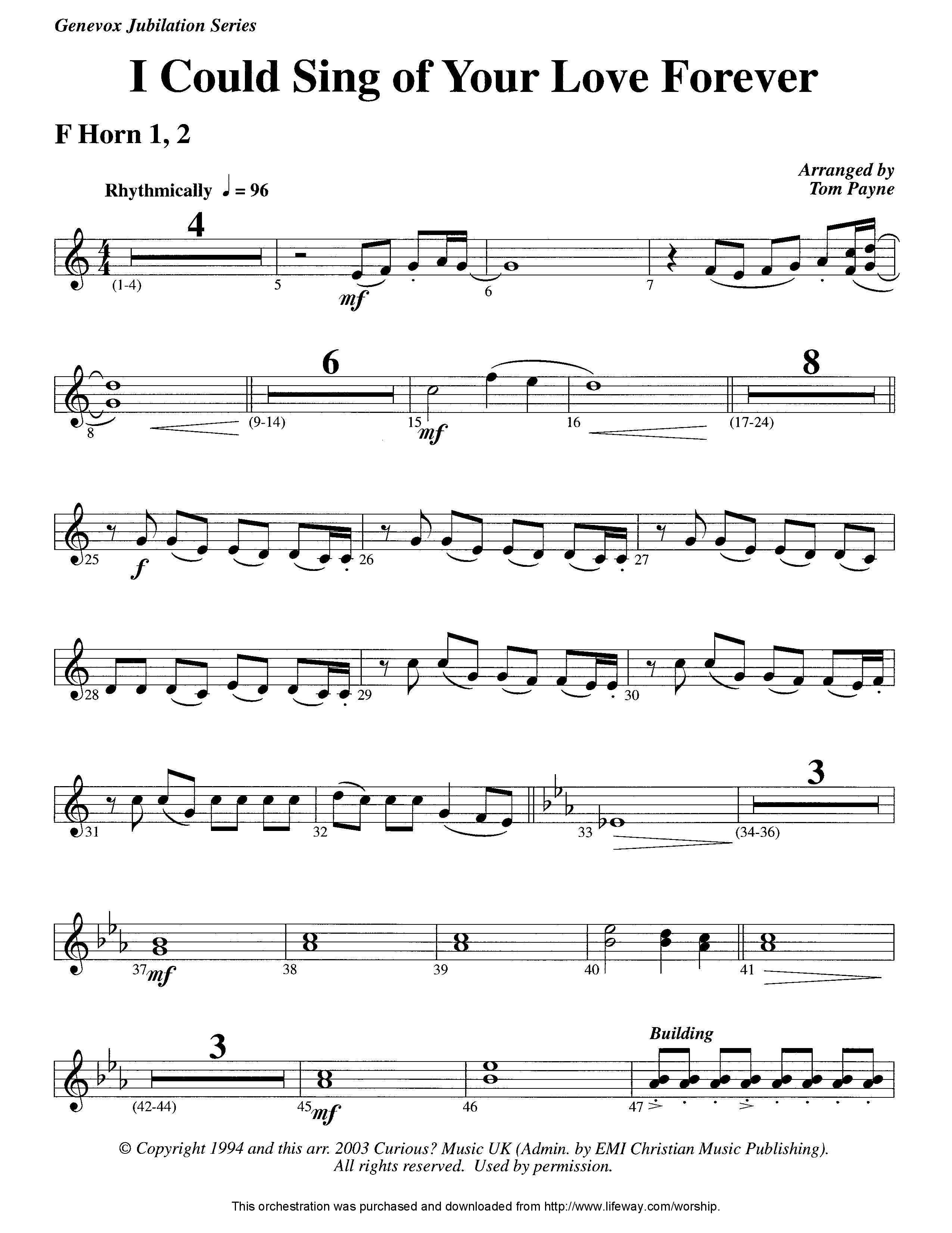 I Could Sing Of Your Love Forever (Instrumental) French Horn 1/2 (Lifeway Worship / Arr. Tom Payne)