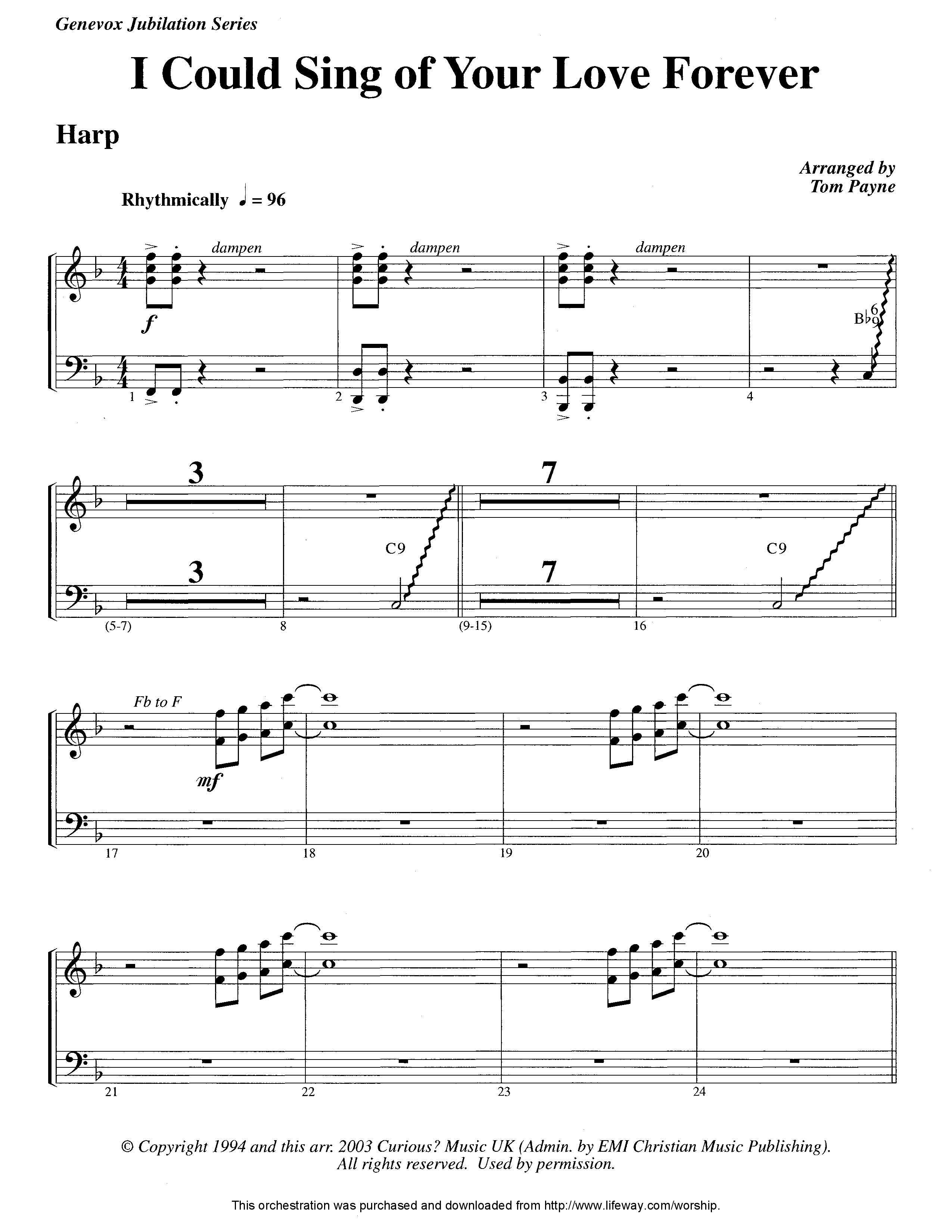 I Could Sing Of Your Love Forever (Instrumental) Harp (Lifeway Worship / Arr. Tom Payne)