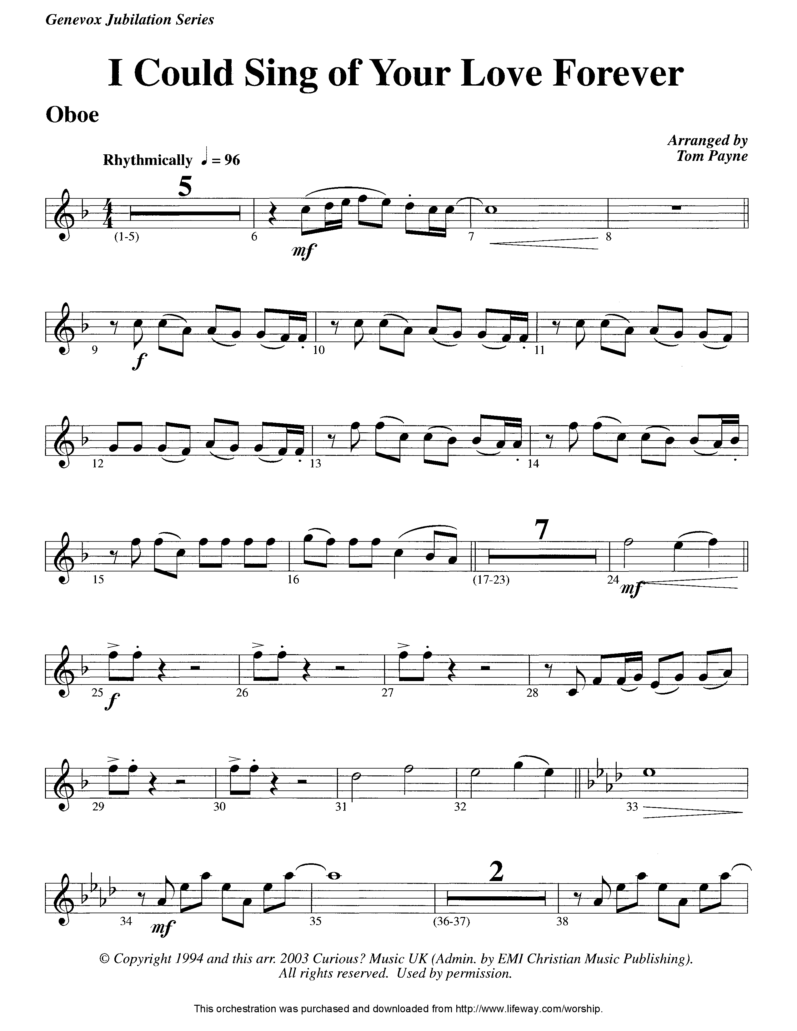 I Could Sing Of Your Love Forever (Instrumental) Oboe (Lifeway Worship / Arr. Tom Payne)