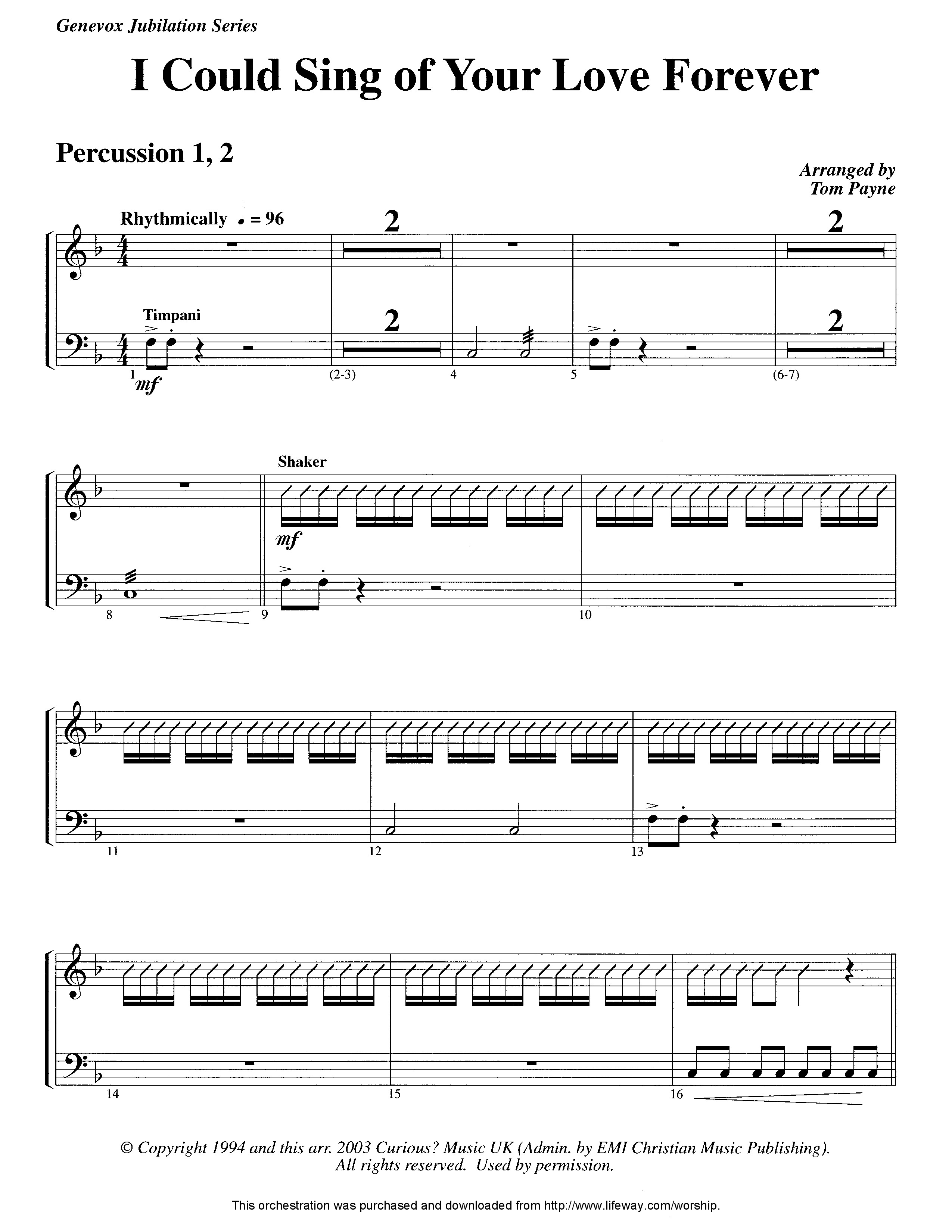 I Could Sing Of Your Love Forever (Instrumental) Percussion 1/2 (Lifeway Worship / Arr. Tom Payne)