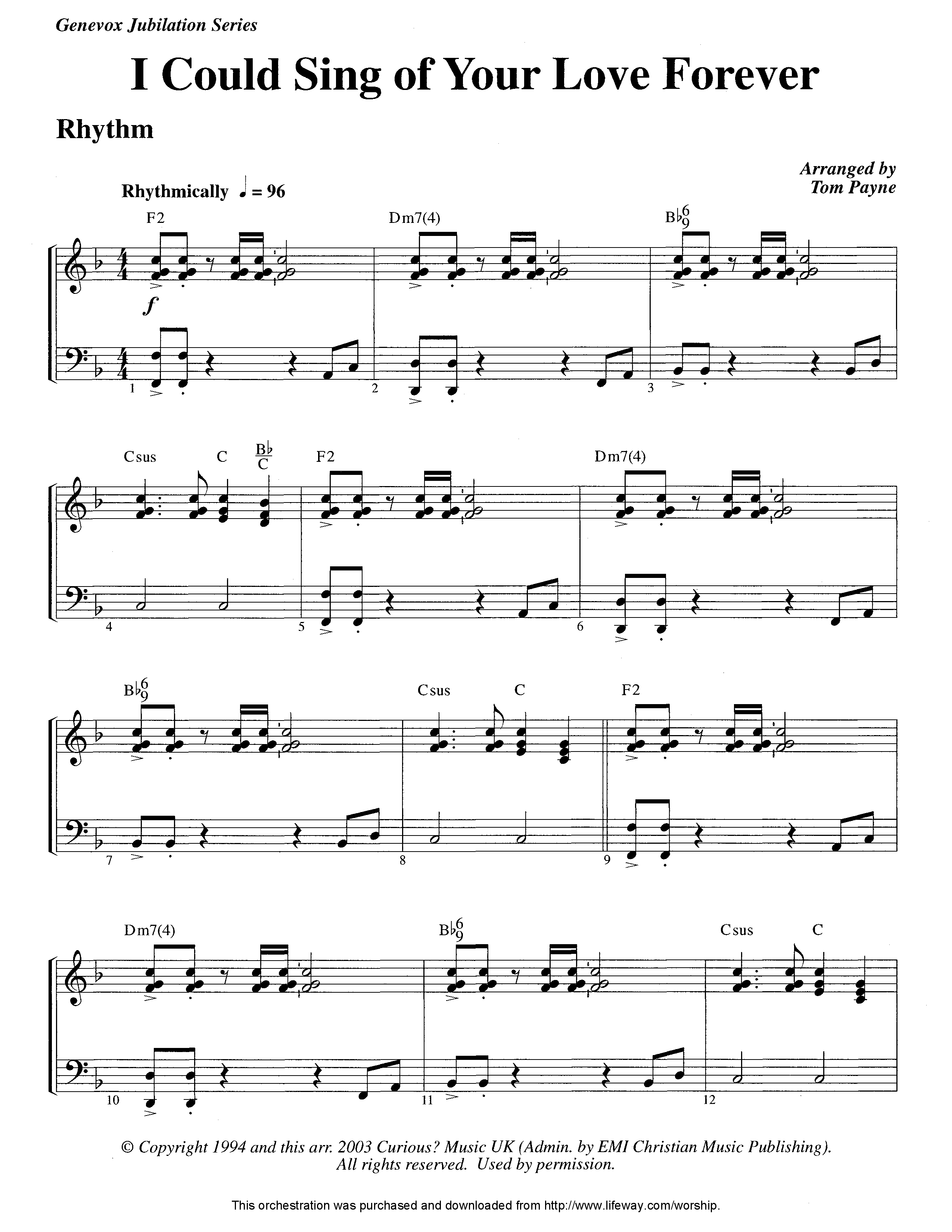 I Could Sing Of Your Love Forever (Instrumental) Rhythm Chart (Lifeway Worship / Arr. Tom Payne)