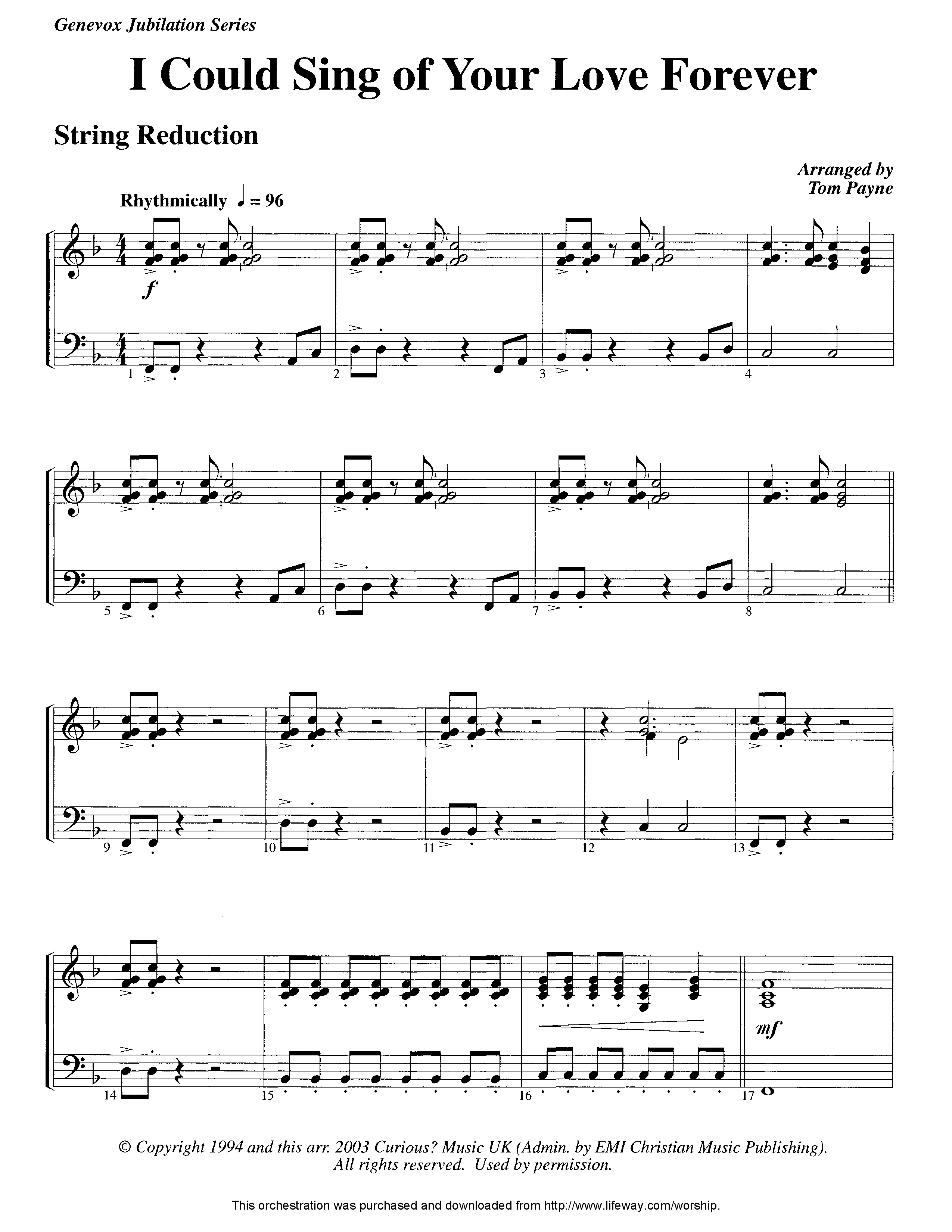 I Could Sing Of Your Love Forever (Instrumental) String Reduction (Lifeway Worship / Arr. Tom Payne)